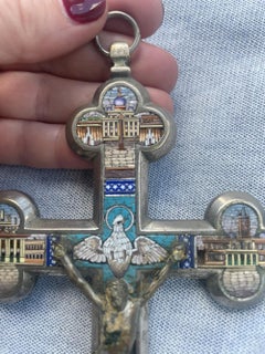 Roman Micromosaic Cross Depicting the Churches of Rome, 19th Century, 19 × 10 cm