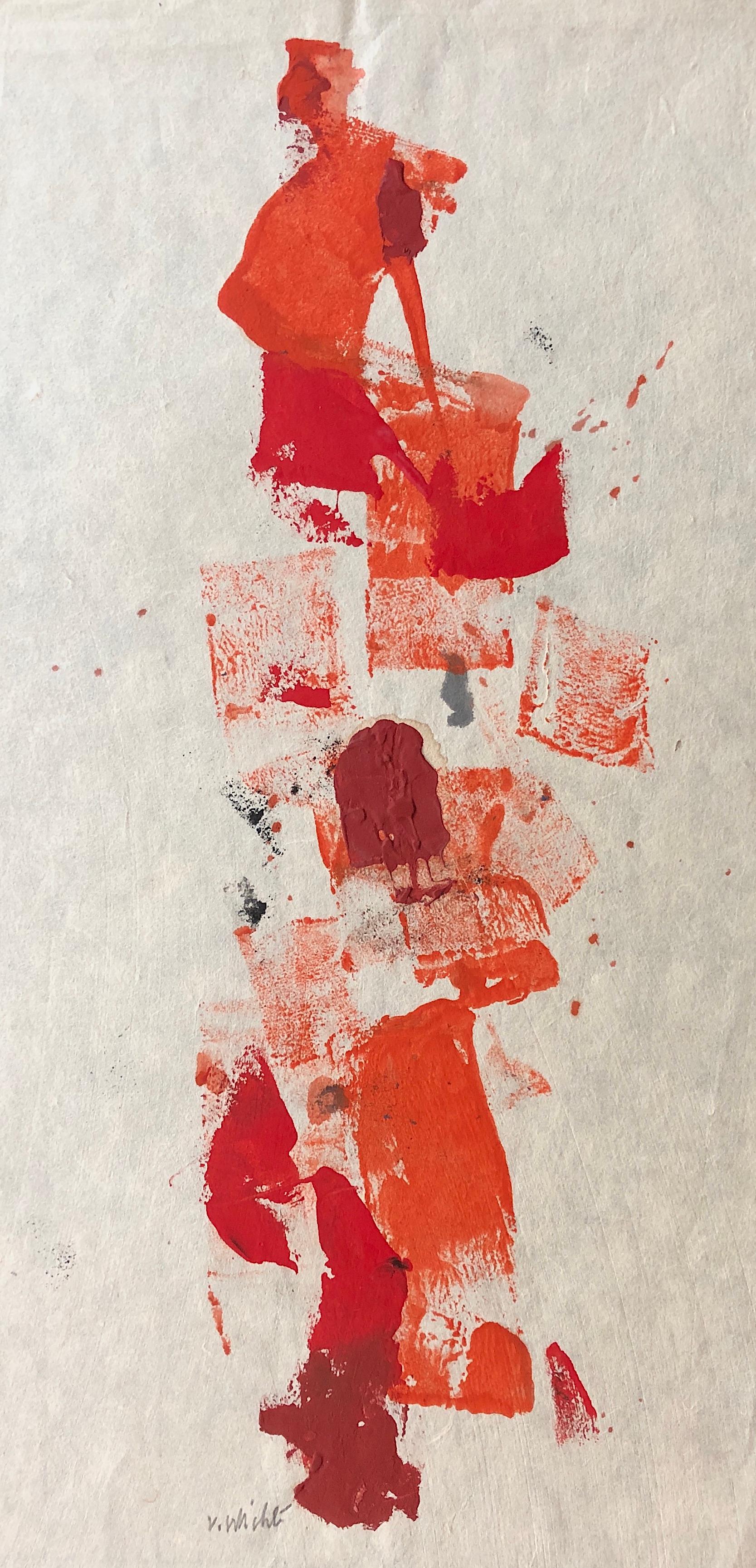 John von Wicht Abstract Drawing – Abstrakte Abstraktion in Rot, Gemälde in Mischtechnik ohne Titel-009 von John Von Wicht