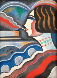 Untitled image of woman smoking by modernist painter Hugó Scheiber