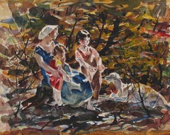 Peinture à l'aquarelle « Mother and Children » de John E. Costigan