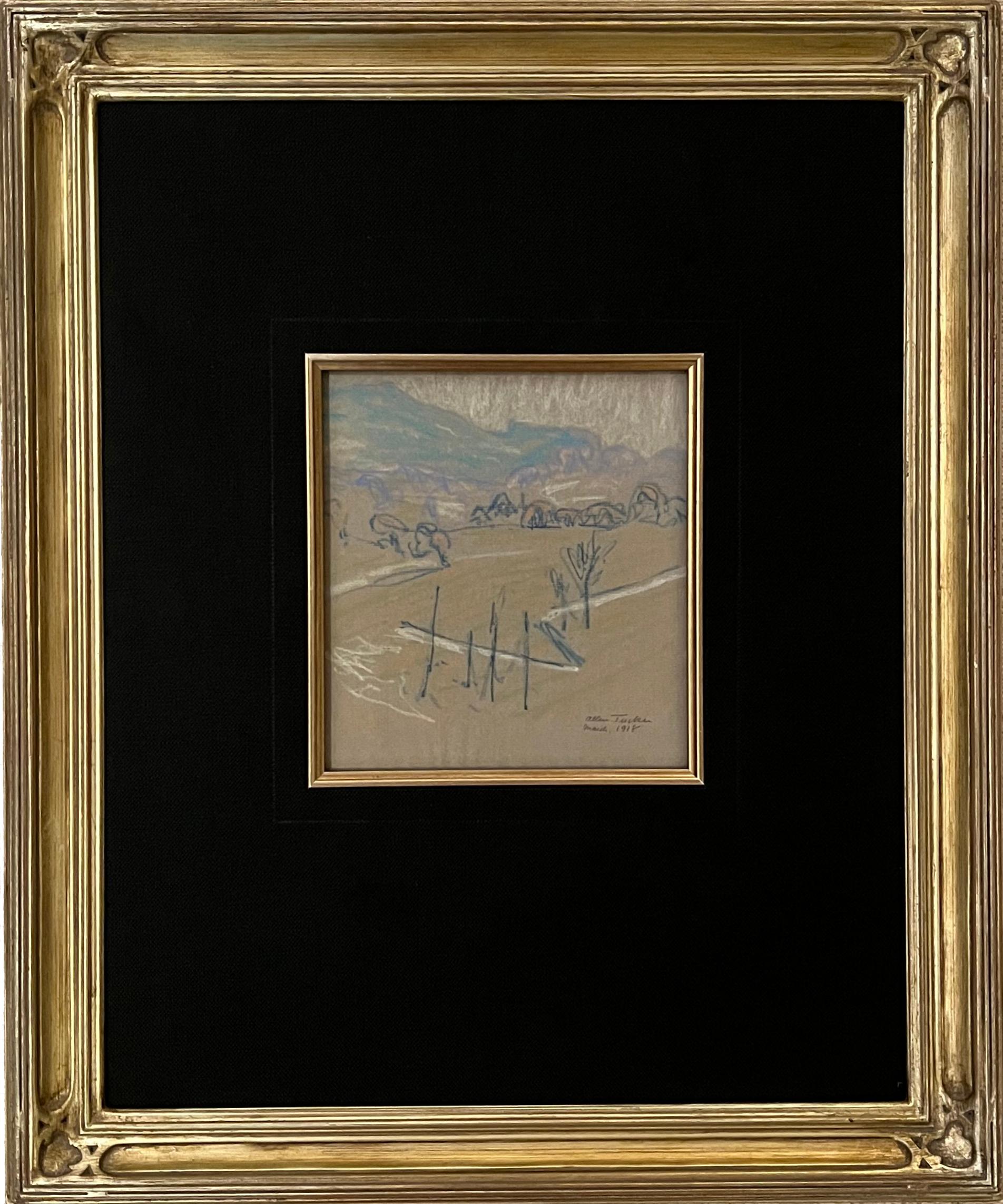Hillside (1918)
Pastel on grey paper
8 ½"x7 ¾"
23 ½" x 19 ½" x 1 ½"
signed "Allen Tucker March 1918" lower right.

Provenance: Gift from the artist to his friend Una Brage, USA/Switzerland, in the 1930s.
Estate of Ms. Brage to her friend Jean