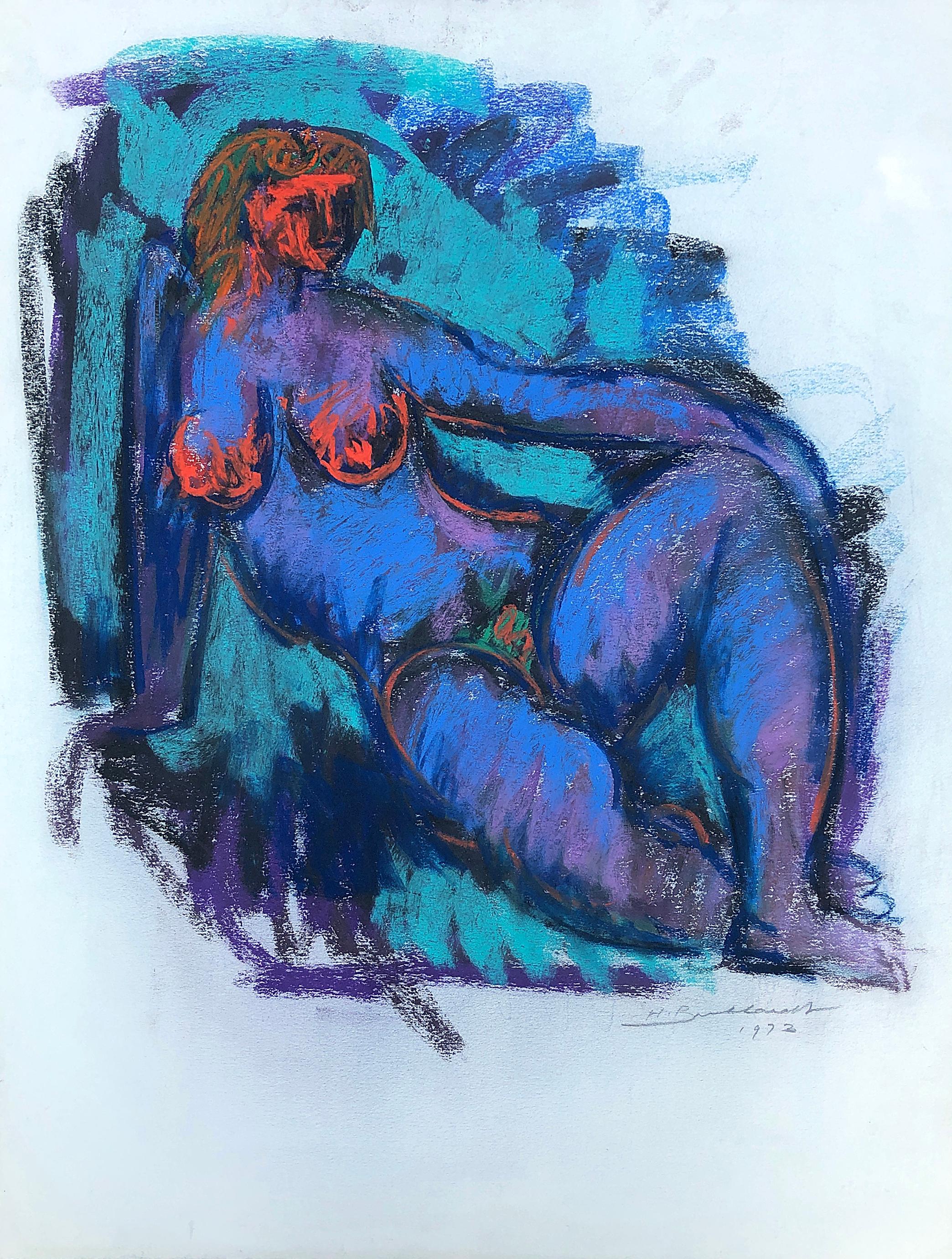 Hans Burkhardt regularly created pastels from life models, and this is a lovely example of that. He regularly maintained an interest in figural work throughout his long and diverse career. 

Untitled Nude (1972)
Pastel on paper
26" x 20" 
Signed and