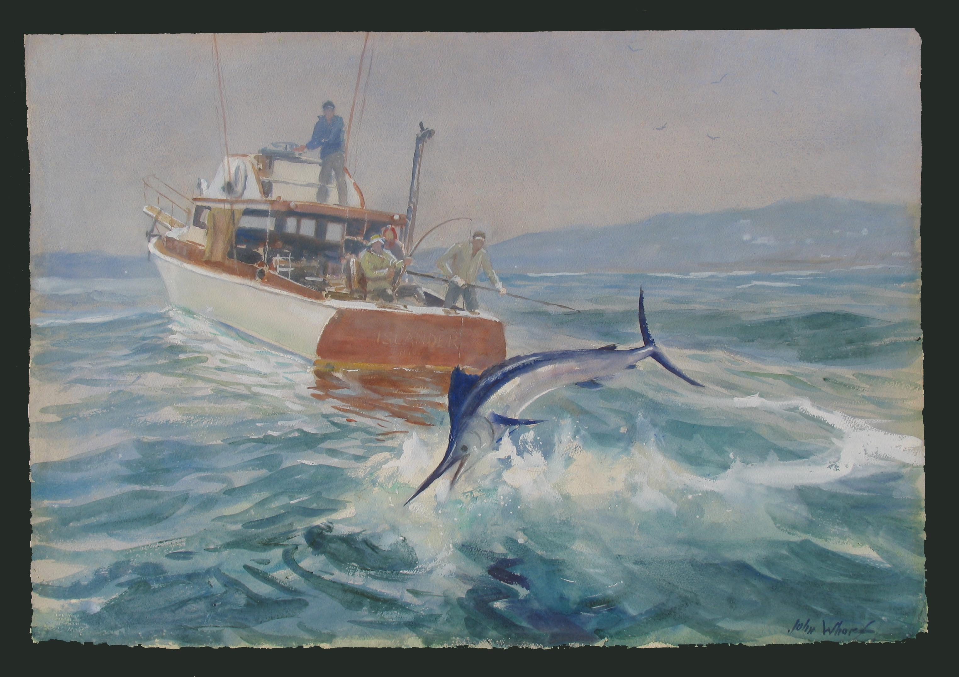 Leaping Marlin (with fisherman on the boat Islander) by John Whorf For Sale 1