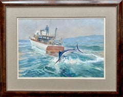 Vintage Leaping Marlin (with fisherman on the boat Islander) by John Whorf
