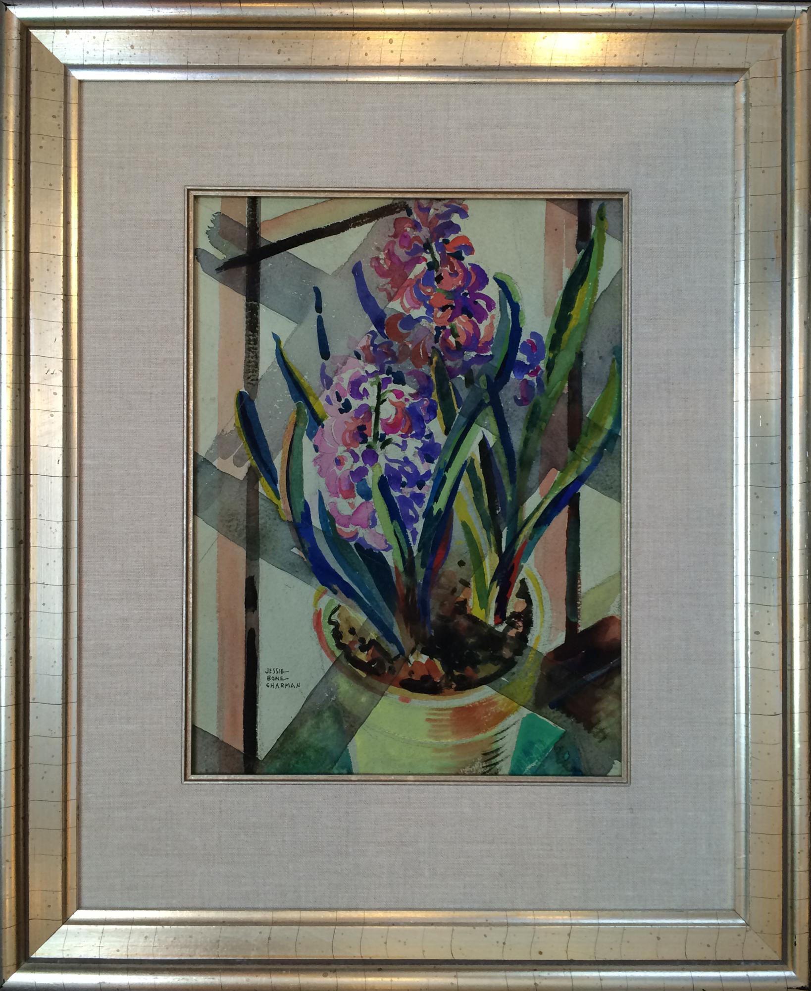 American artist Jessie Bone Charman (1895-1986) was known for her expressive still-life paintings, landscapes and marine scenes, as well as her abstract watercolors. 

The framed dimensions of this piece are 23" x 19" x 1.75", and the unframed