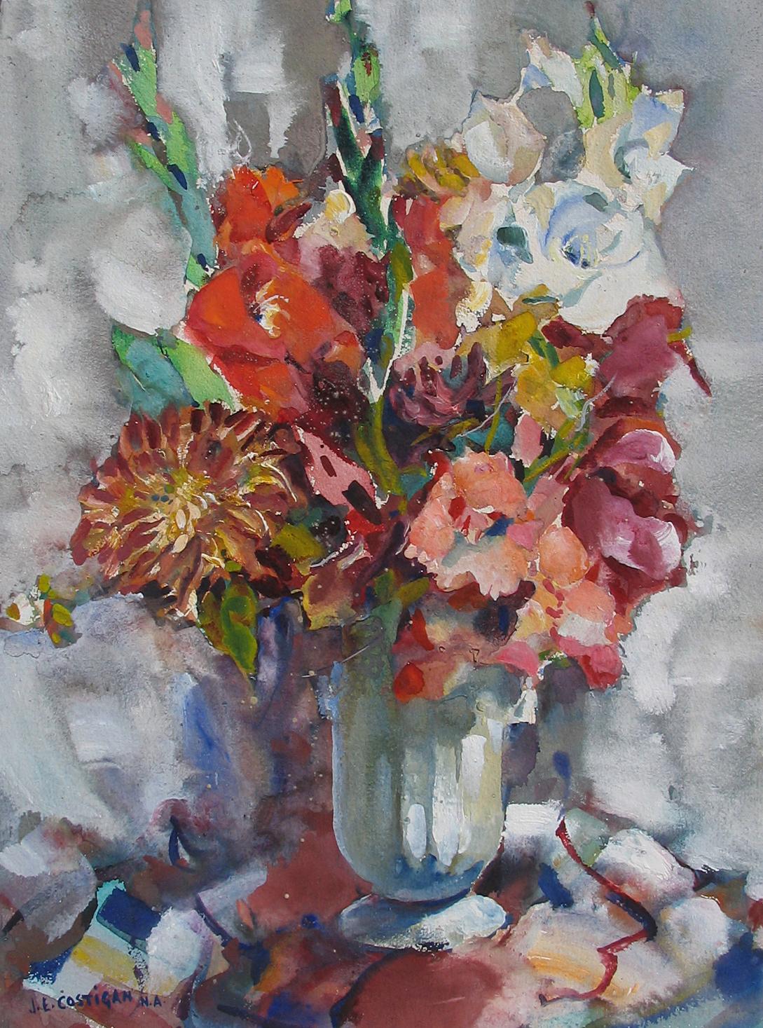 Peinture à l'aquarelle « Flower Arrangement » de John E. Costigan - Art de John Costigan