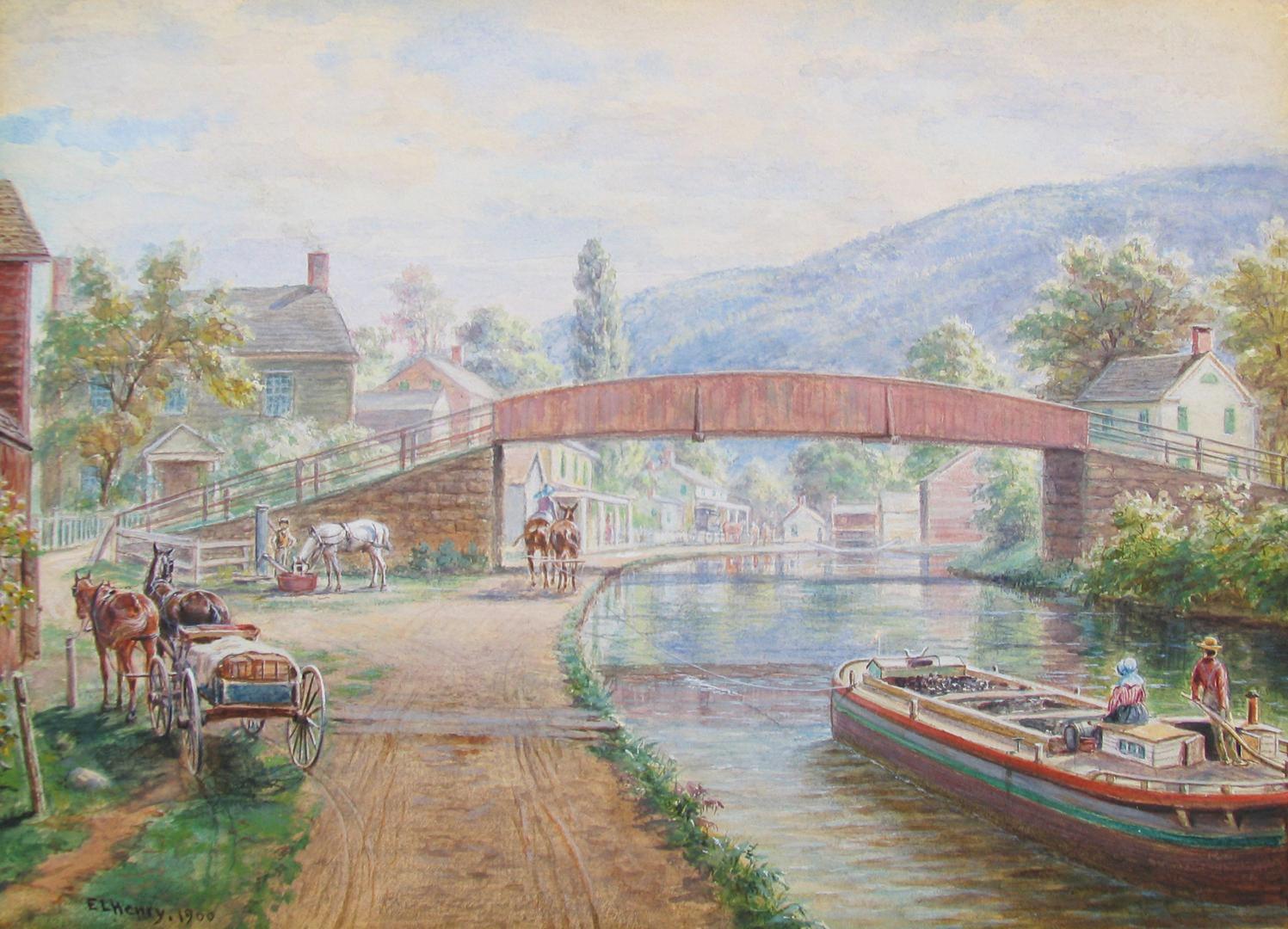 Aquarelle d'Edward Lamson Henry, Ellenville NY, Delaware & Hudson Canal en vente 1