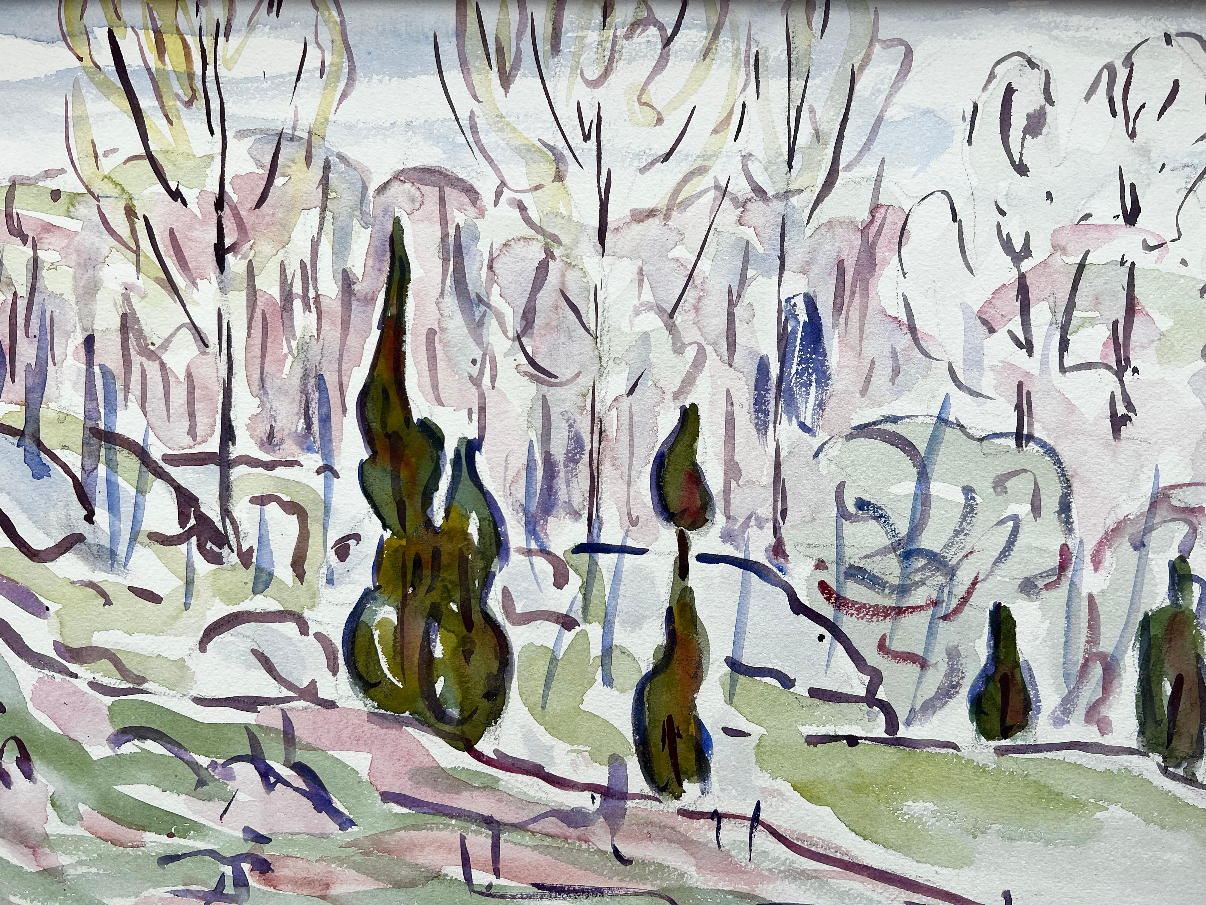 Poplars, a watercolor by Allen Tucker For Sale 1
