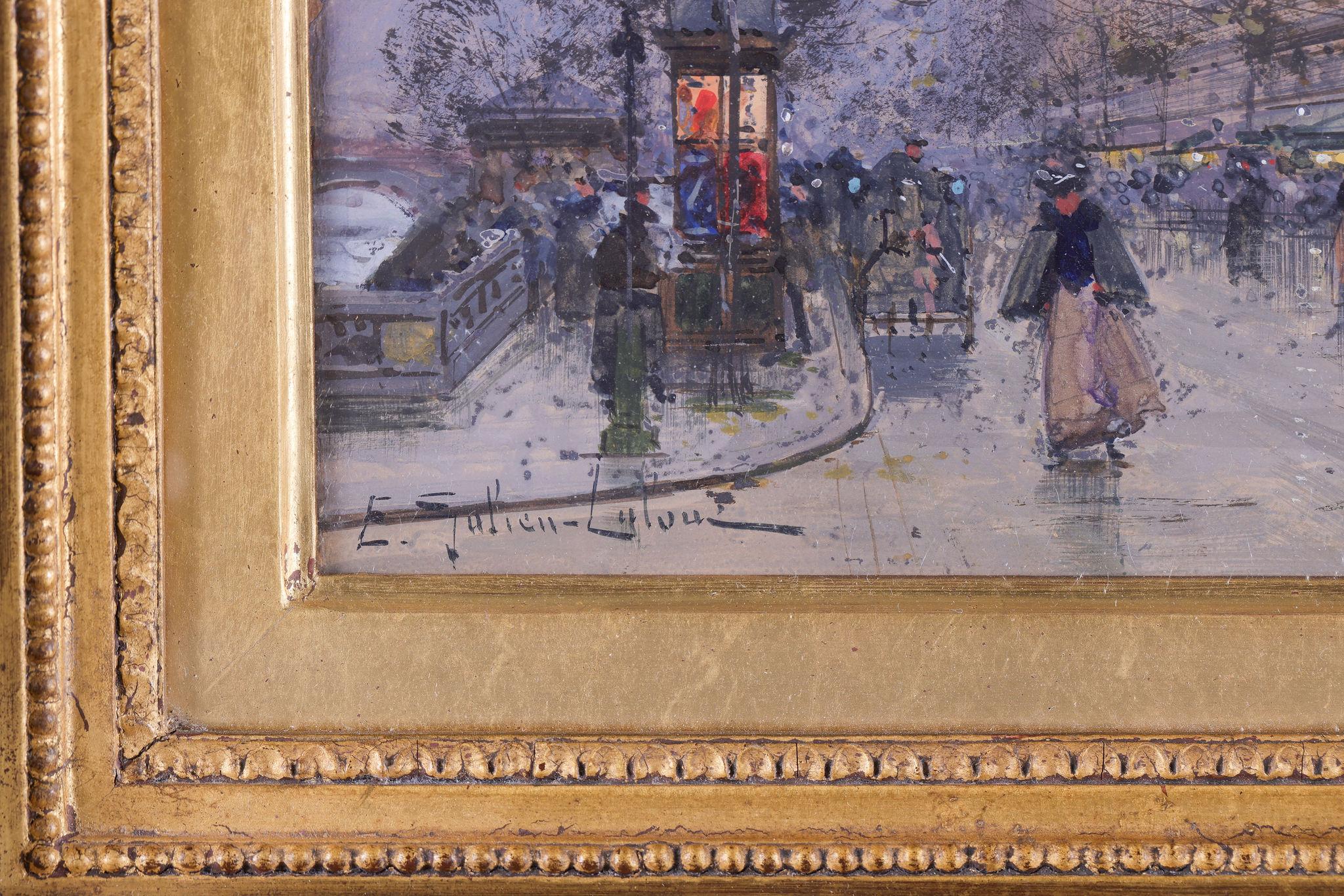 'Theatre Du Chatelet, Paris' a framed gouache painting - Impressionist Art by Eugene Galien-Laloue