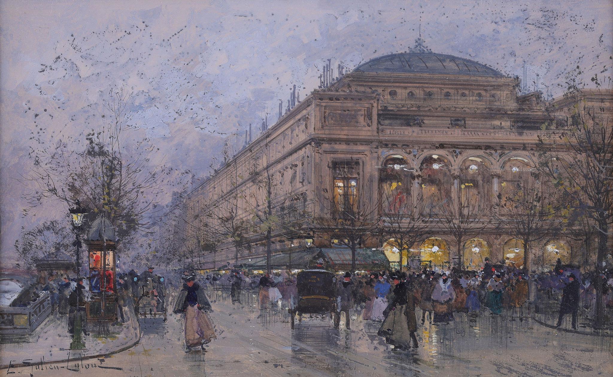 « Théâtre du Chatelet, Paris », une peinture à la gouache encadrée - Art de Eugene Galien-Laloue