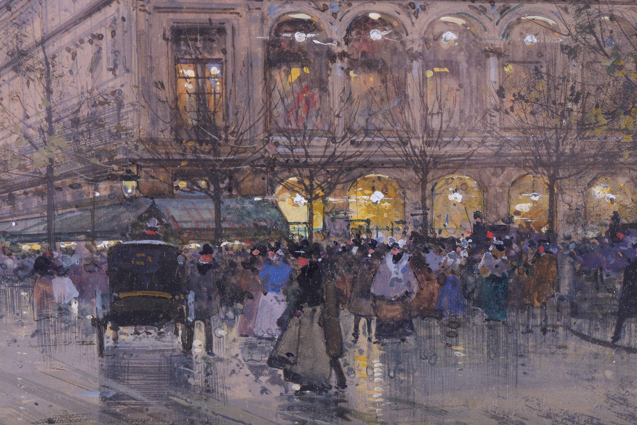 Theatre Du Chatelet
A stunning gouache by one of France's premier artists specialising in Parisian scenes.

Eugene Galien LALOUE
(1854 - 1941) 
 Eugène Galien Laloue was particularly adept at establishing several identities, since over the course of