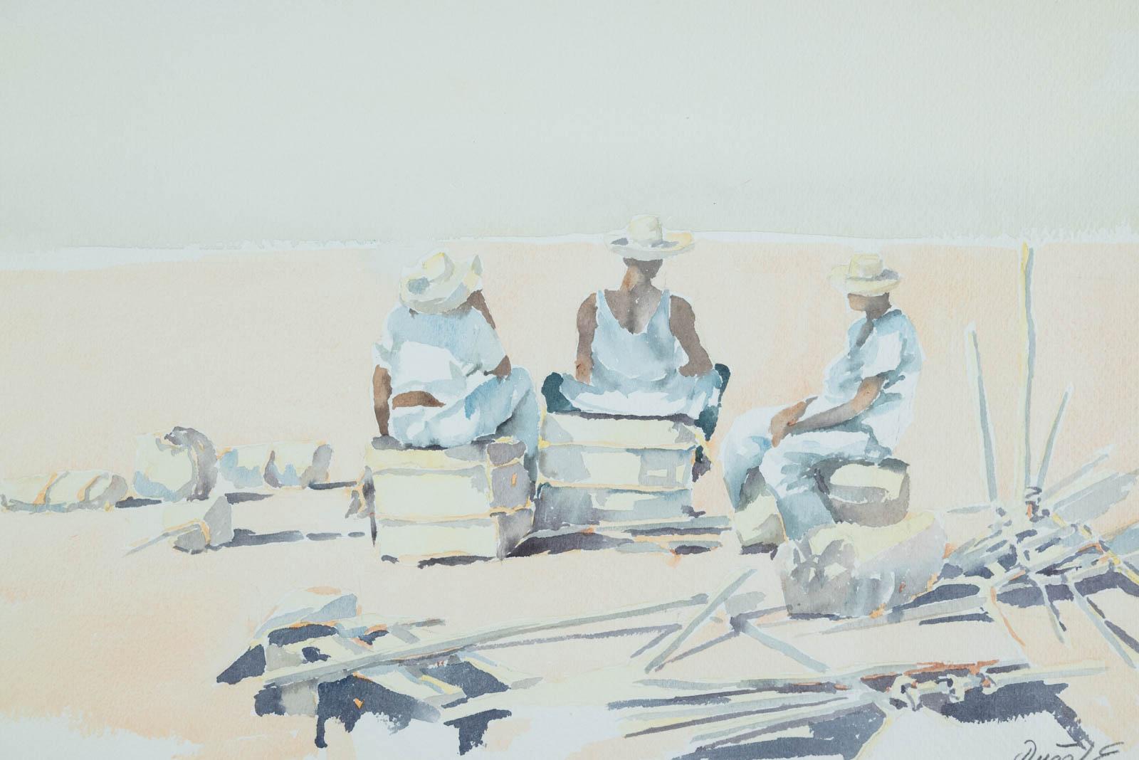 Persönlichkeiten am Strand (Grau), Landscape Art, von Dalva Duarte