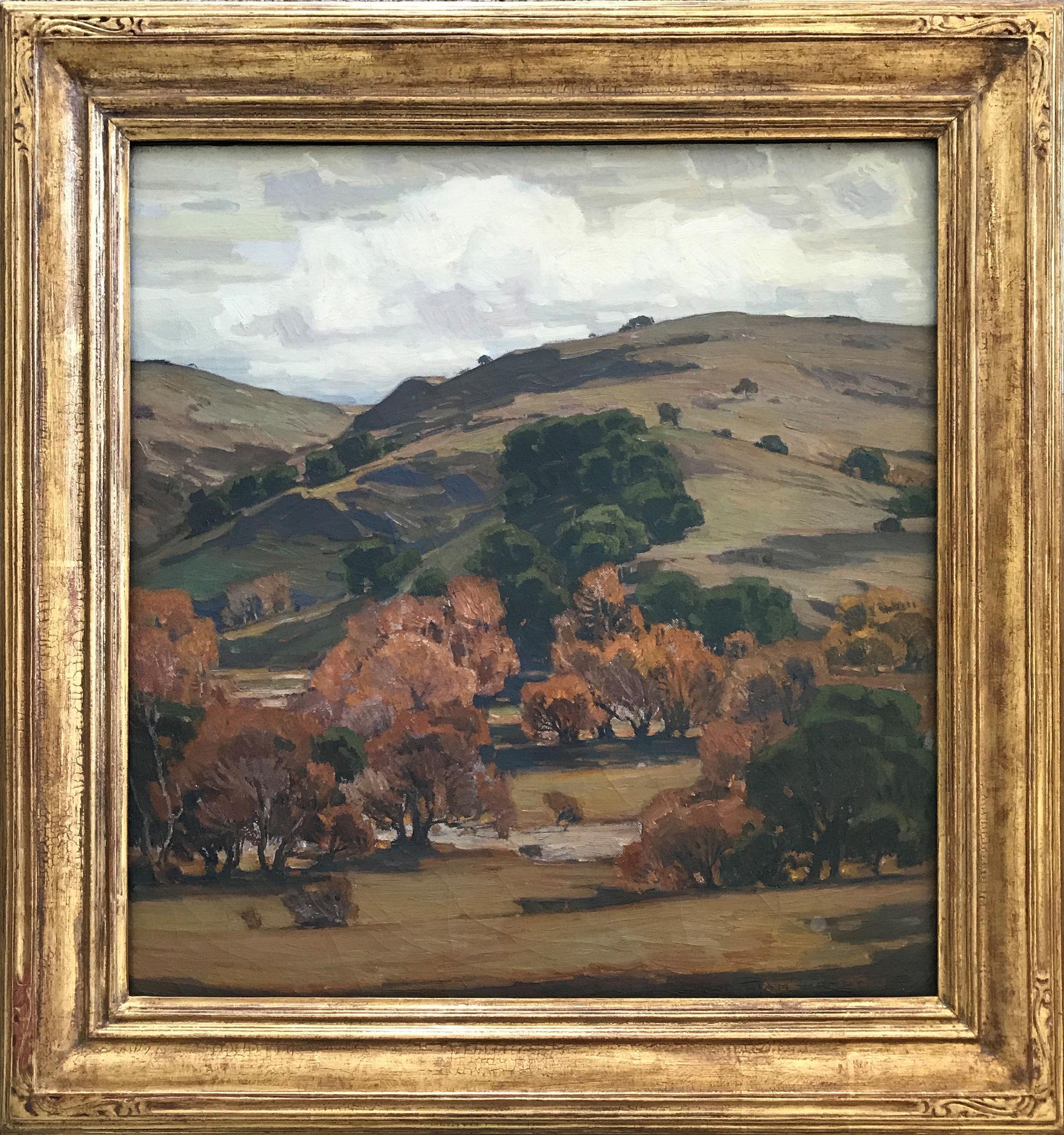 This iconic landscape is by William Wendt (1865 - 1946) who along with Granville Redmond is considered California’s most important impressionist landscape painter of the early 20th century. The autumnal scene is likely located in Orange County,