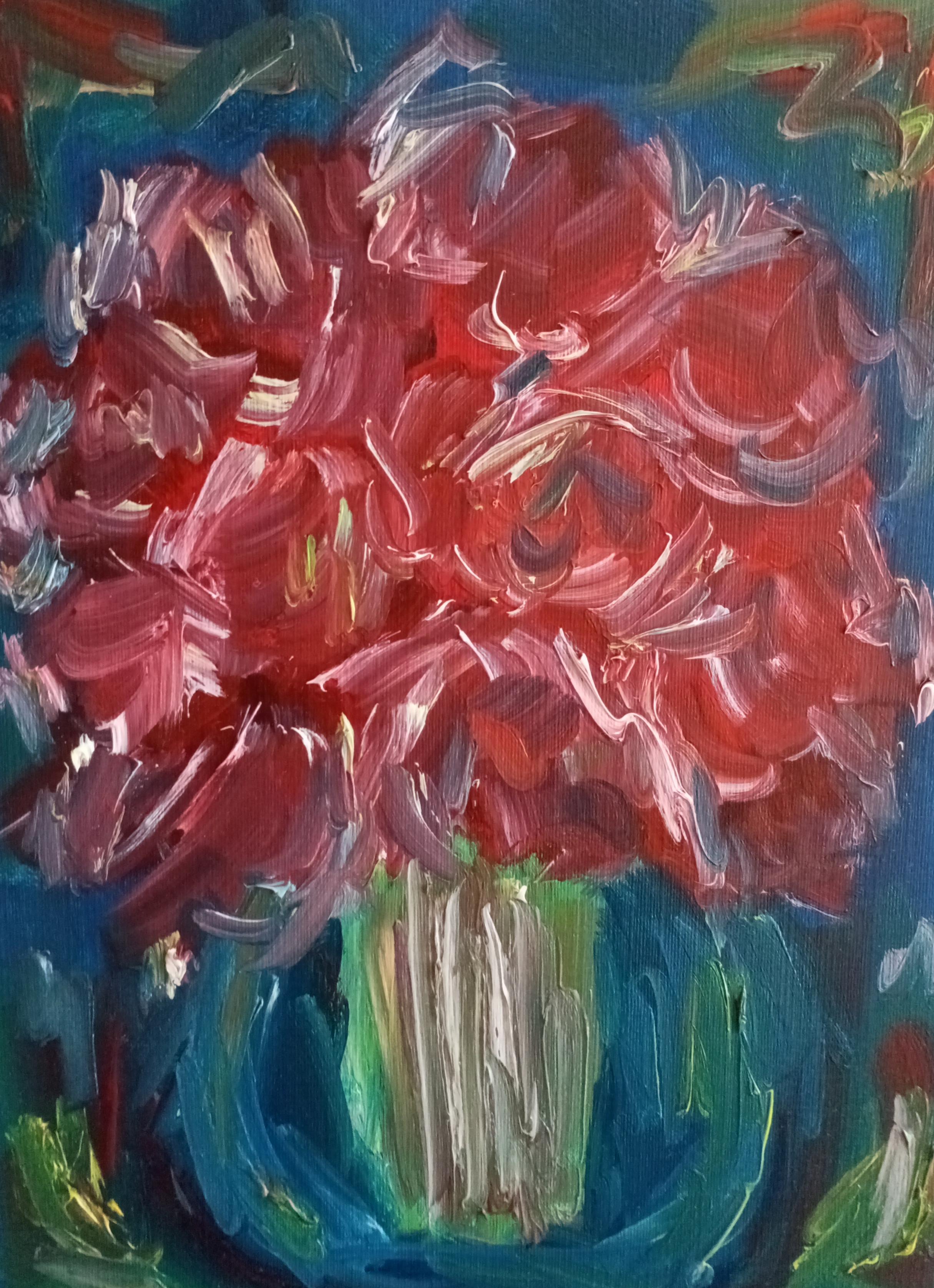 Still-Life di Natalya Mougenot  - Opera impressionista semi-astratta contemporanea di rose rosse - "Deep Tenderness".