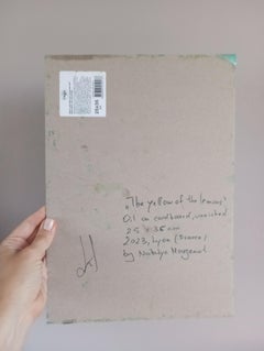 Contemporary abstract expressive floral art oil artwork lemons on cardboard