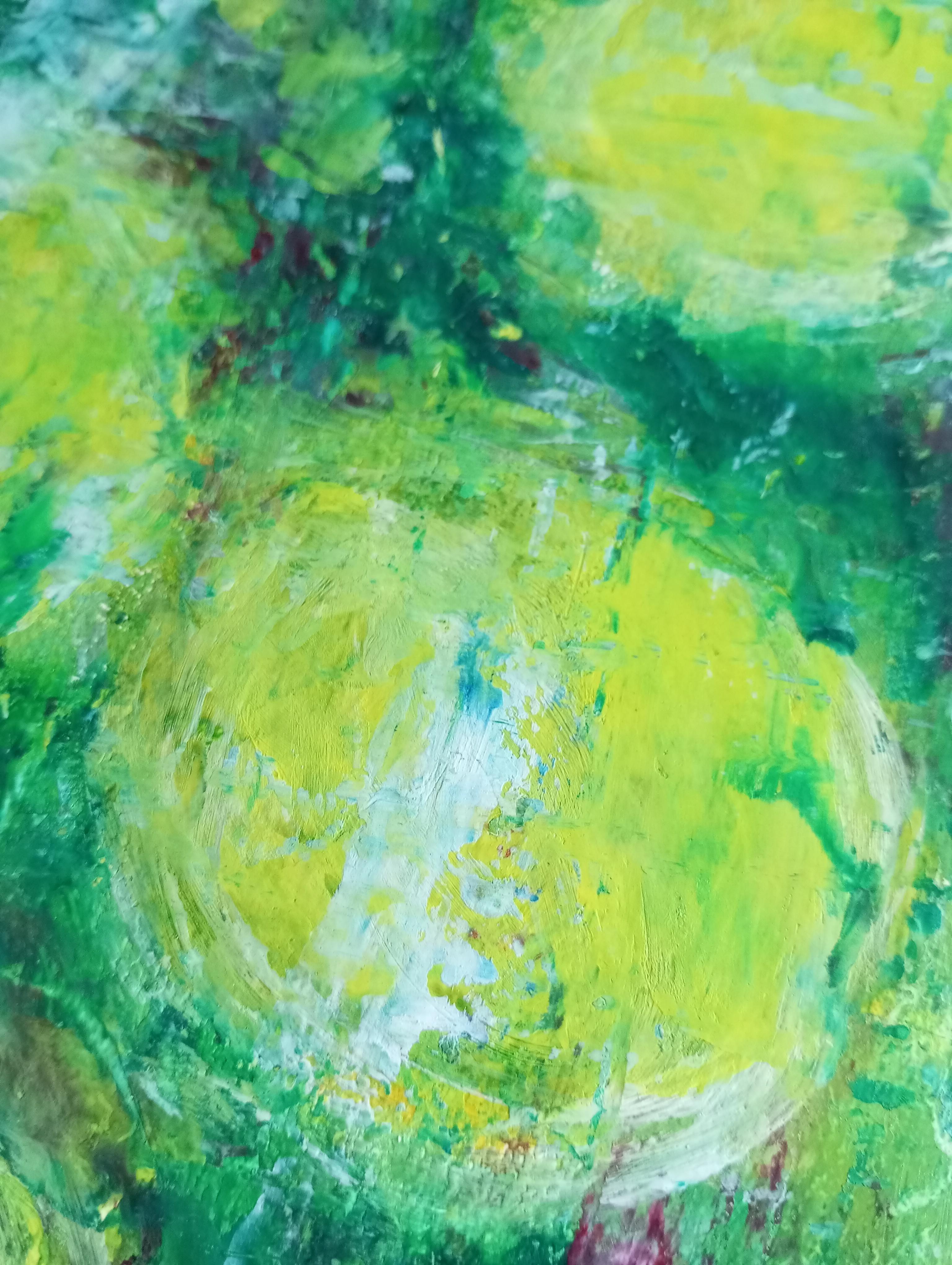 Arte floral expresivo abstracto contemporáneo obra de arte al óleo limones sobre cartón en venta 2