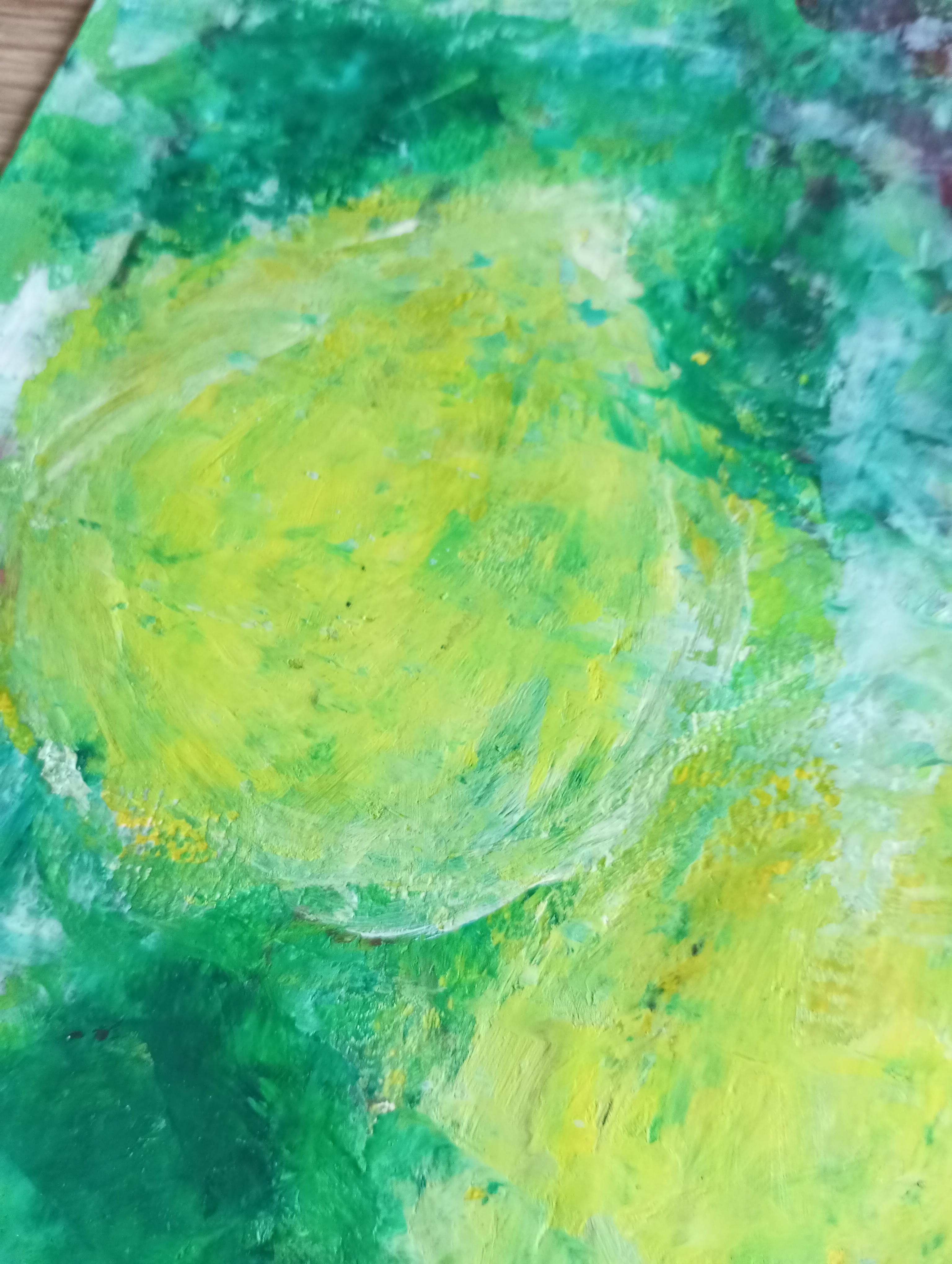 Arte floral expresivo abstracto contemporáneo obra de arte al óleo limones sobre cartón en venta 3