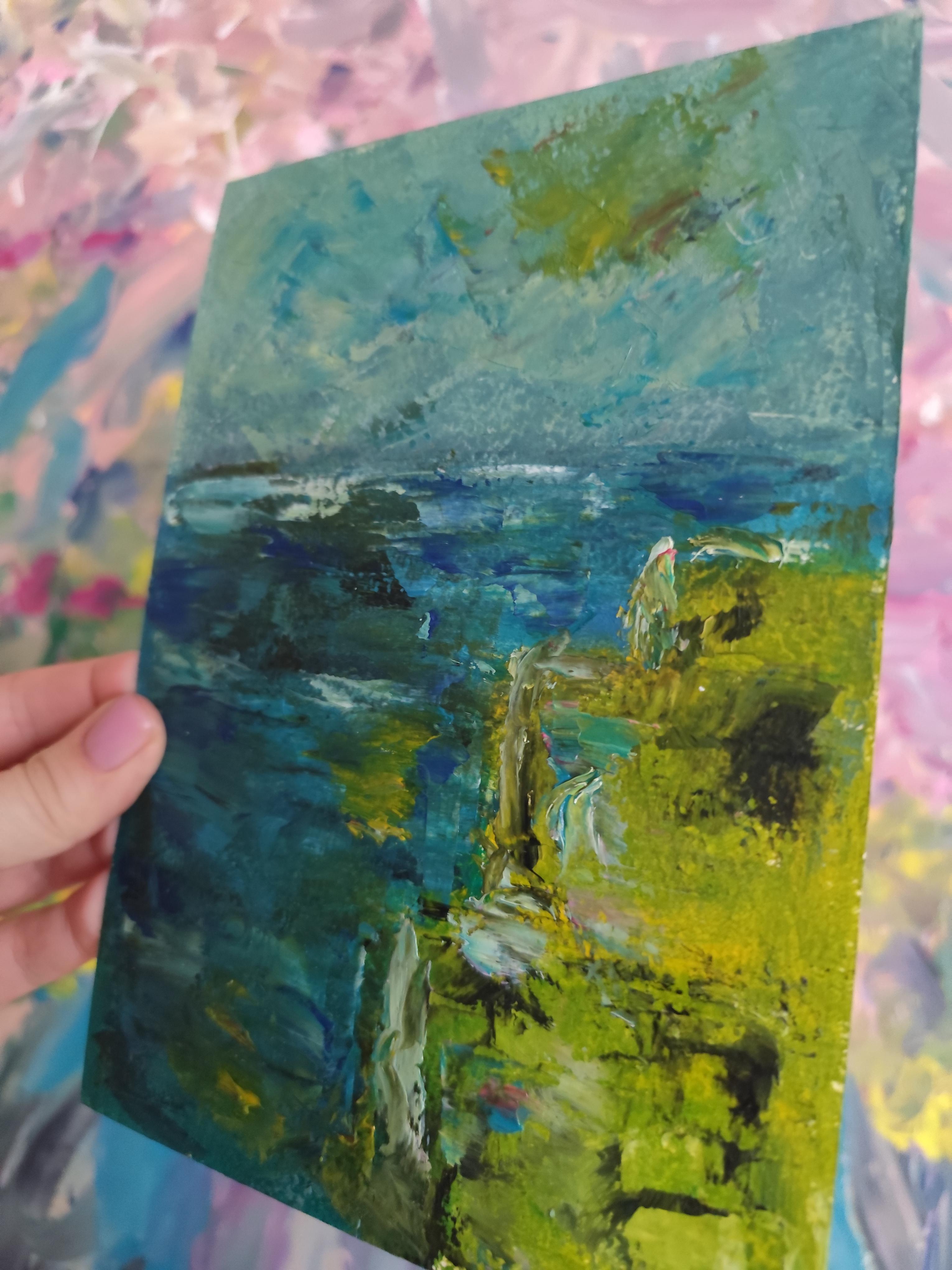 Peinture impressionniste contemporaine expressive de bord de mer 