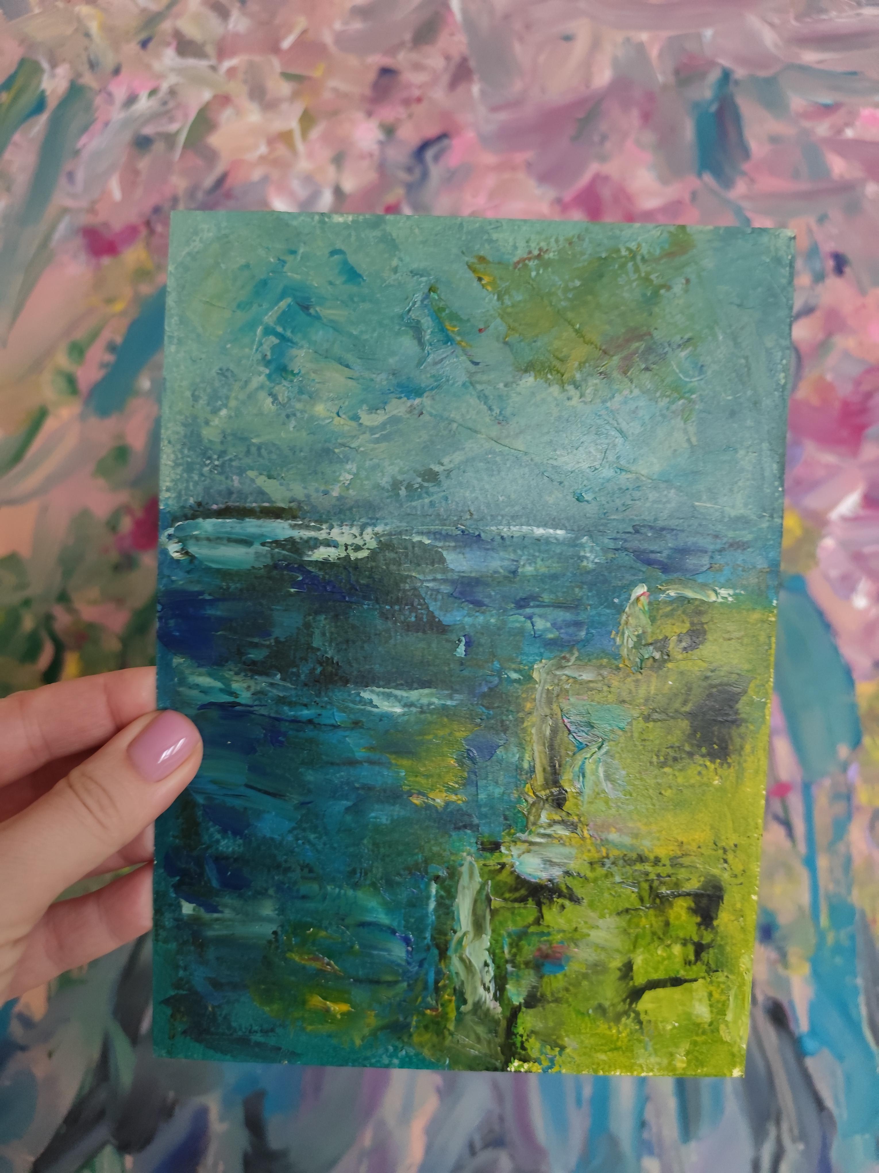 Peinture impressionniste contemporaine expressive de bord de mer 