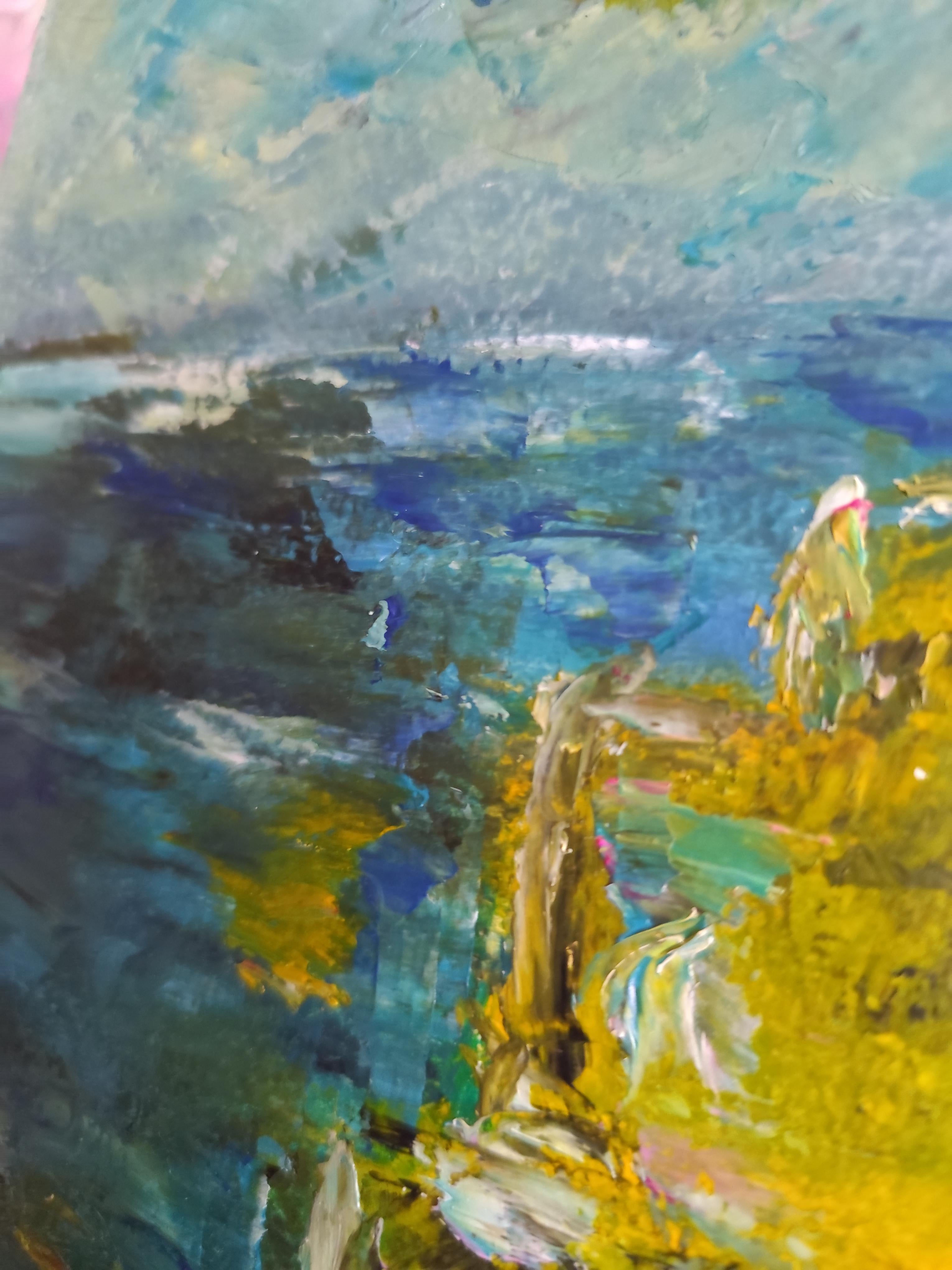 Peinture impressionniste contemporaine expressive de bord de mer 