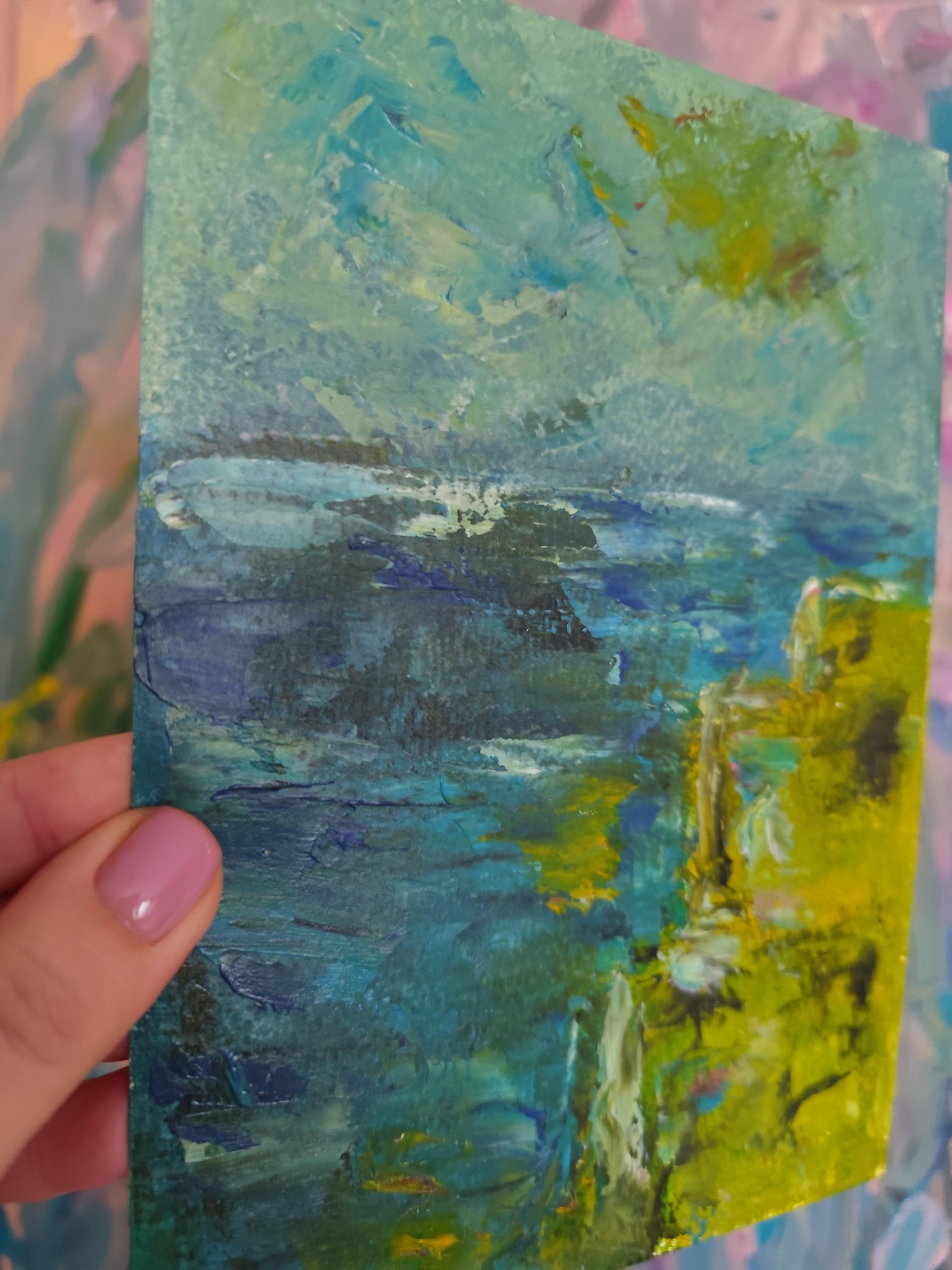 Peinture impressionniste contemporaine expressive de bord de mer 