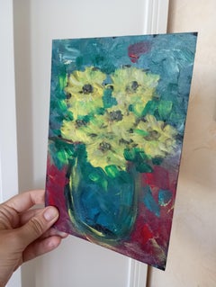 Petite peinture florale impressionniste contemporaine Papier « Tournesols de Provence »
