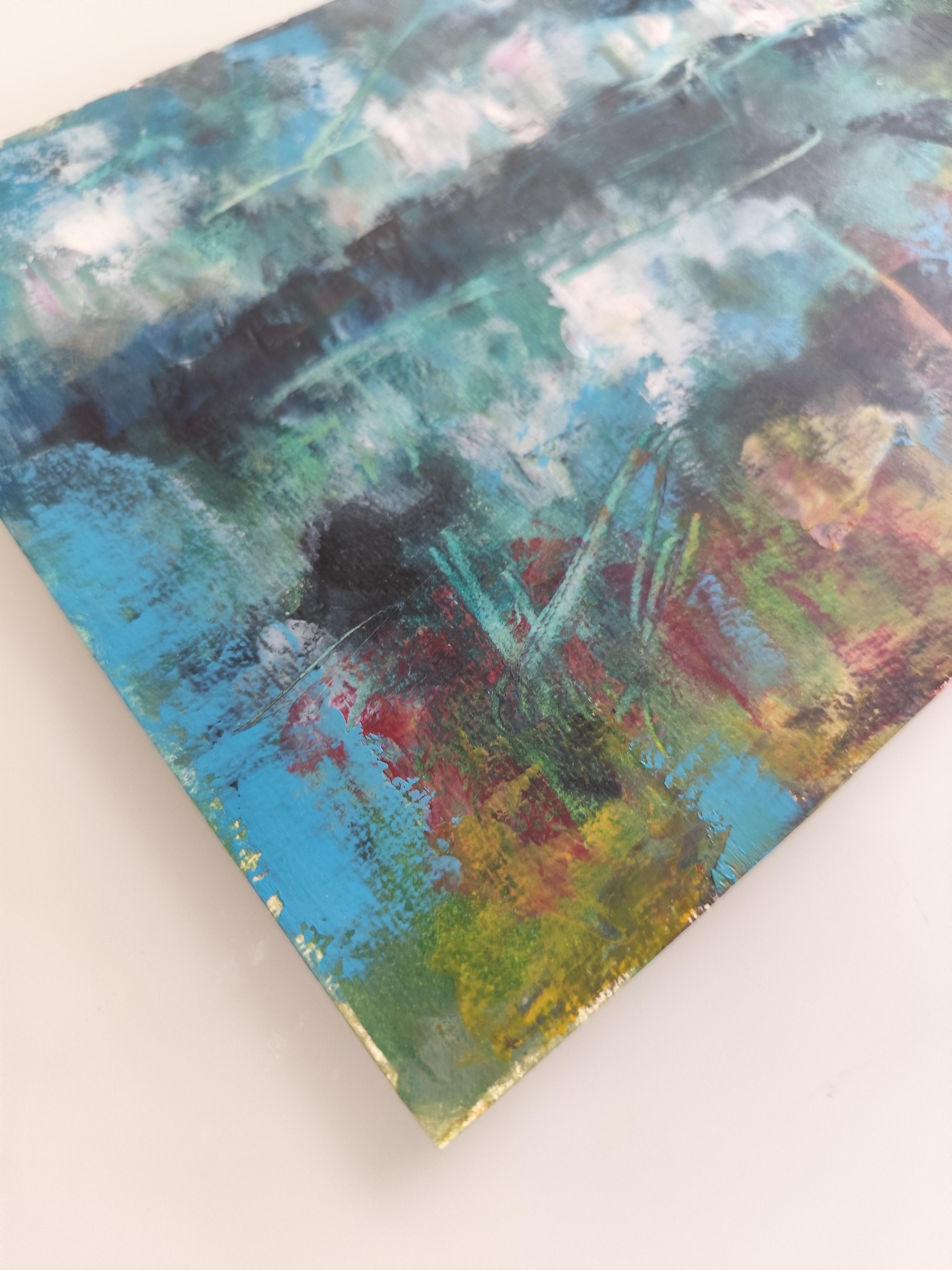 Questo dipinto astratto contemporaneo a olio su carta, intitolato 