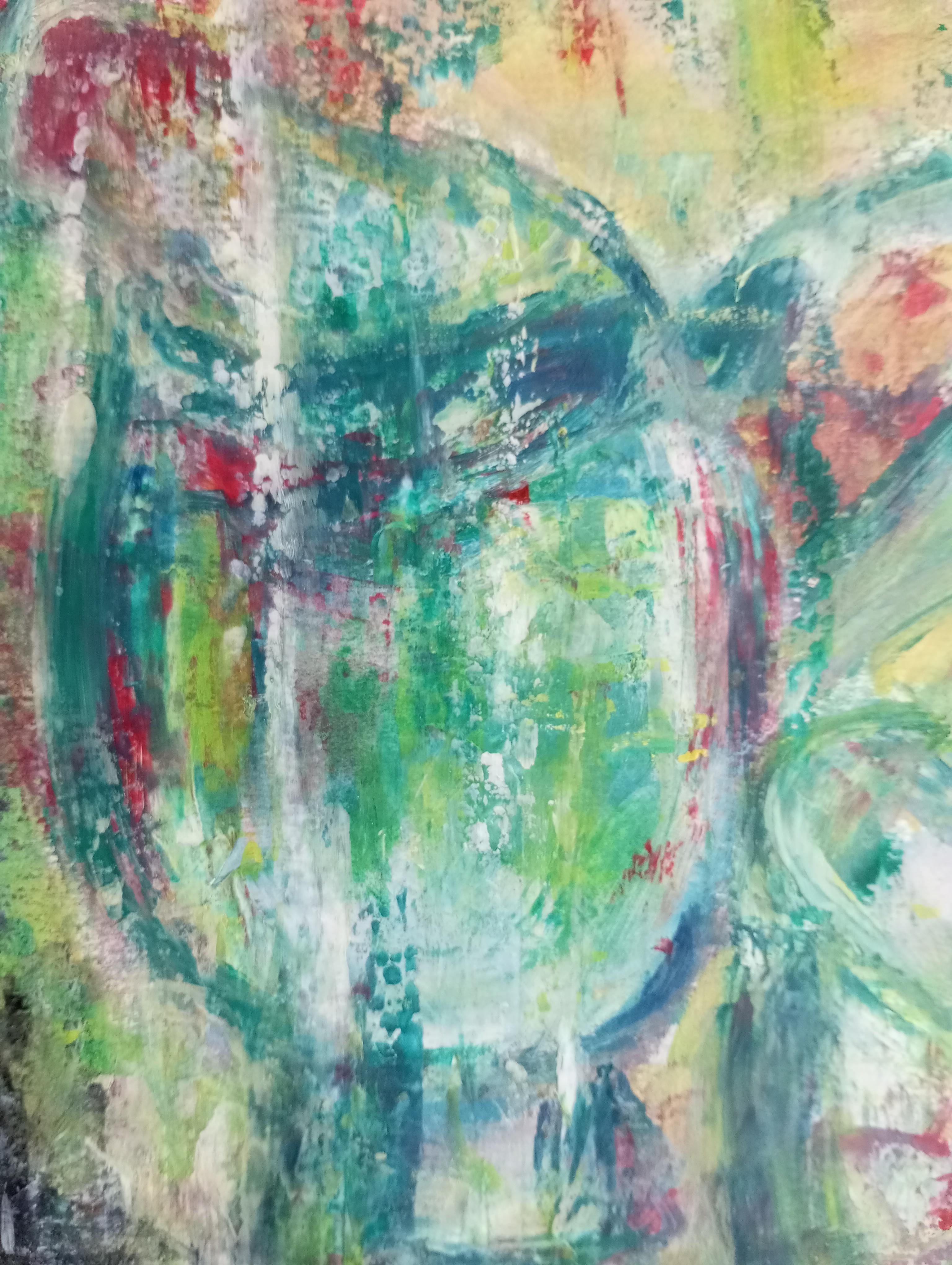 Pittura ad olio su carta di natura morta astratta impressionista ed espressiva 