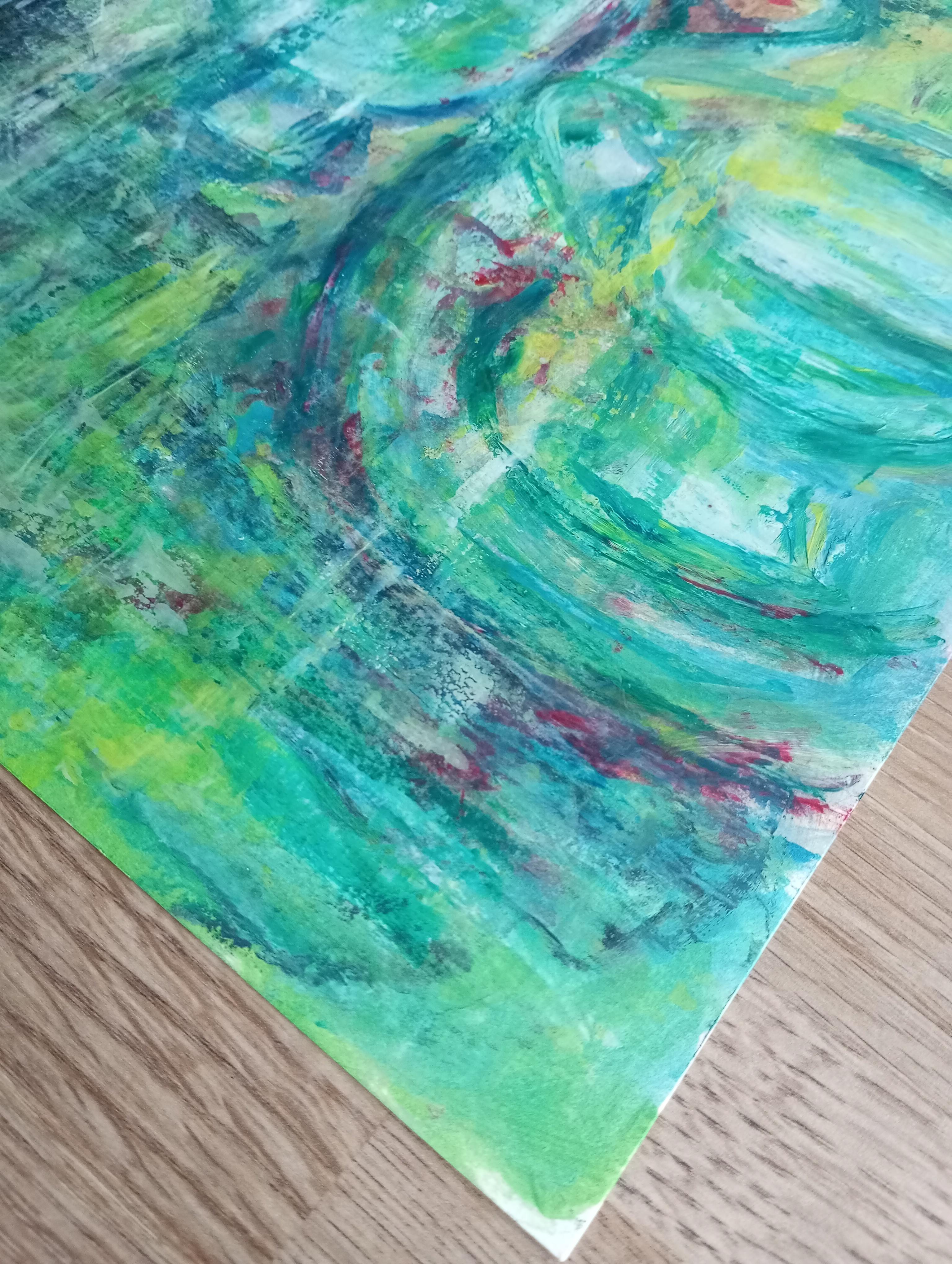 Pittura ad olio su carta di natura morta astratta impressionista ed espressiva 