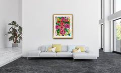Contemporary expressive floral pink roses acrylic painting of roses on paper
