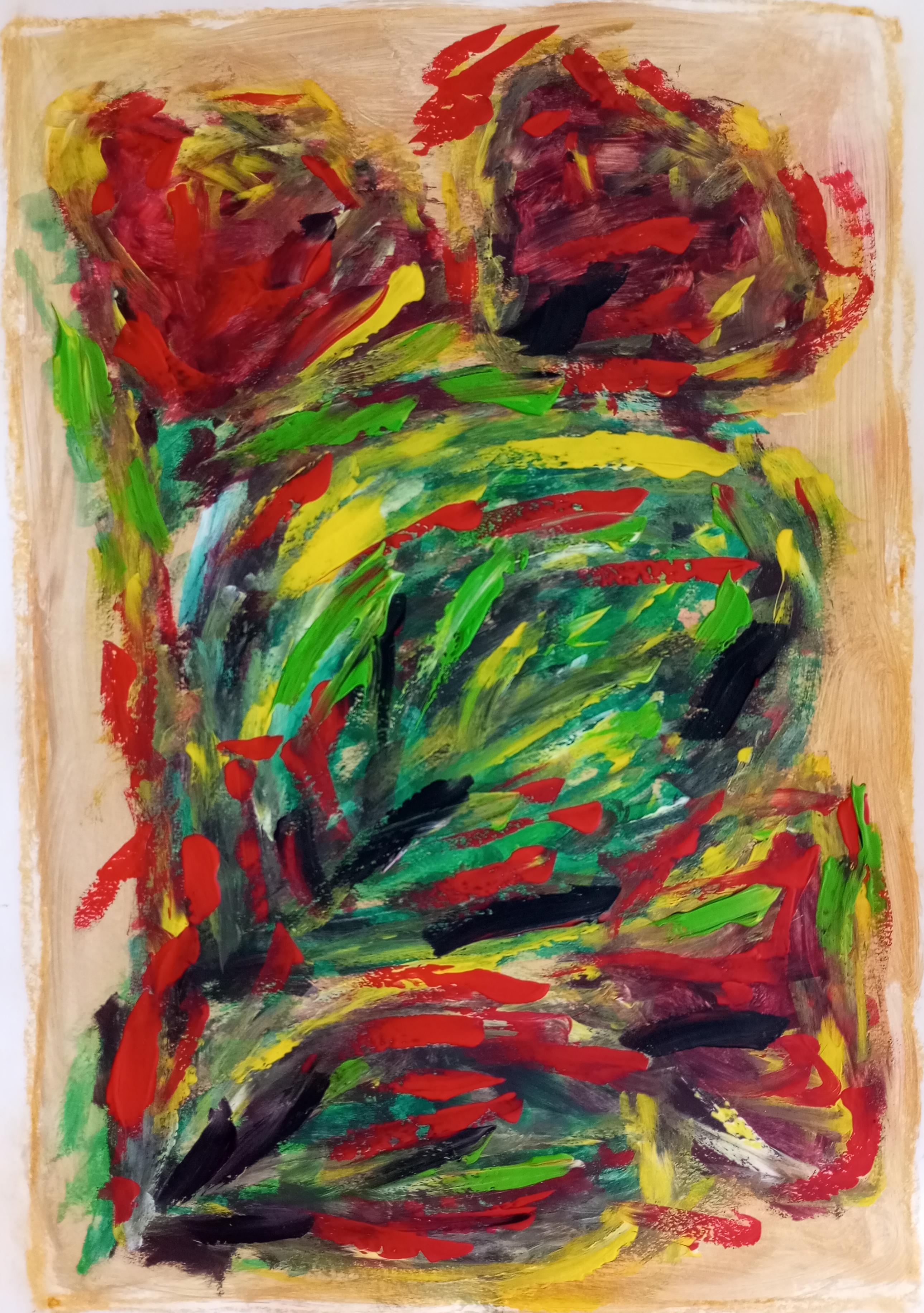 Abstract Painting di Natalya Mougenot  - "Energia" (pittura acrilica semi-astratta floreale su carta)