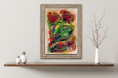 "Energy" (interior semi-abstract vibrant floral acrylic painting on paper)