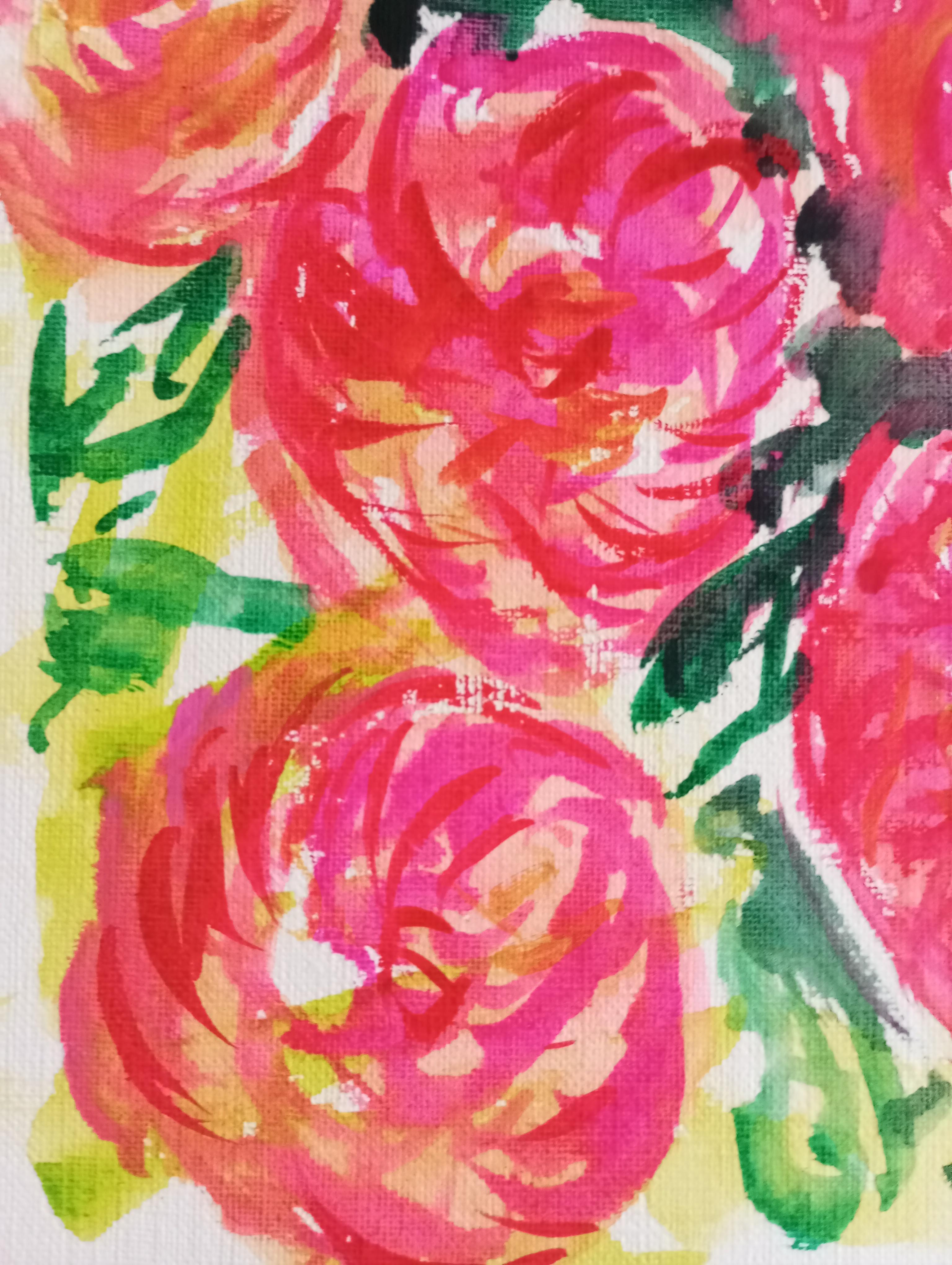 Pintura contemporánea en acuarela de rosas rosas, semiabstracta , arte sobre papel en venta 1