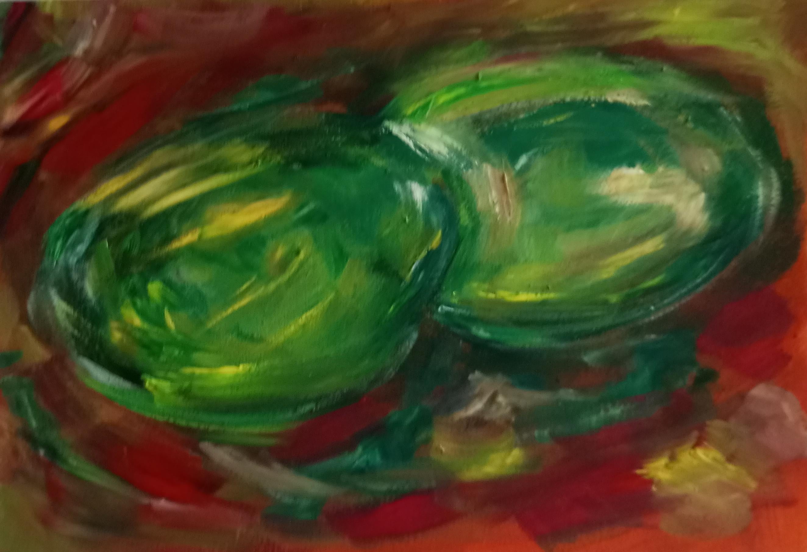 Natalya Mougenot  Still-Life Painting - "Two avocados"