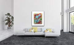 Abstract expressionist word art text-base mixed media painting paper "NAMASTE"