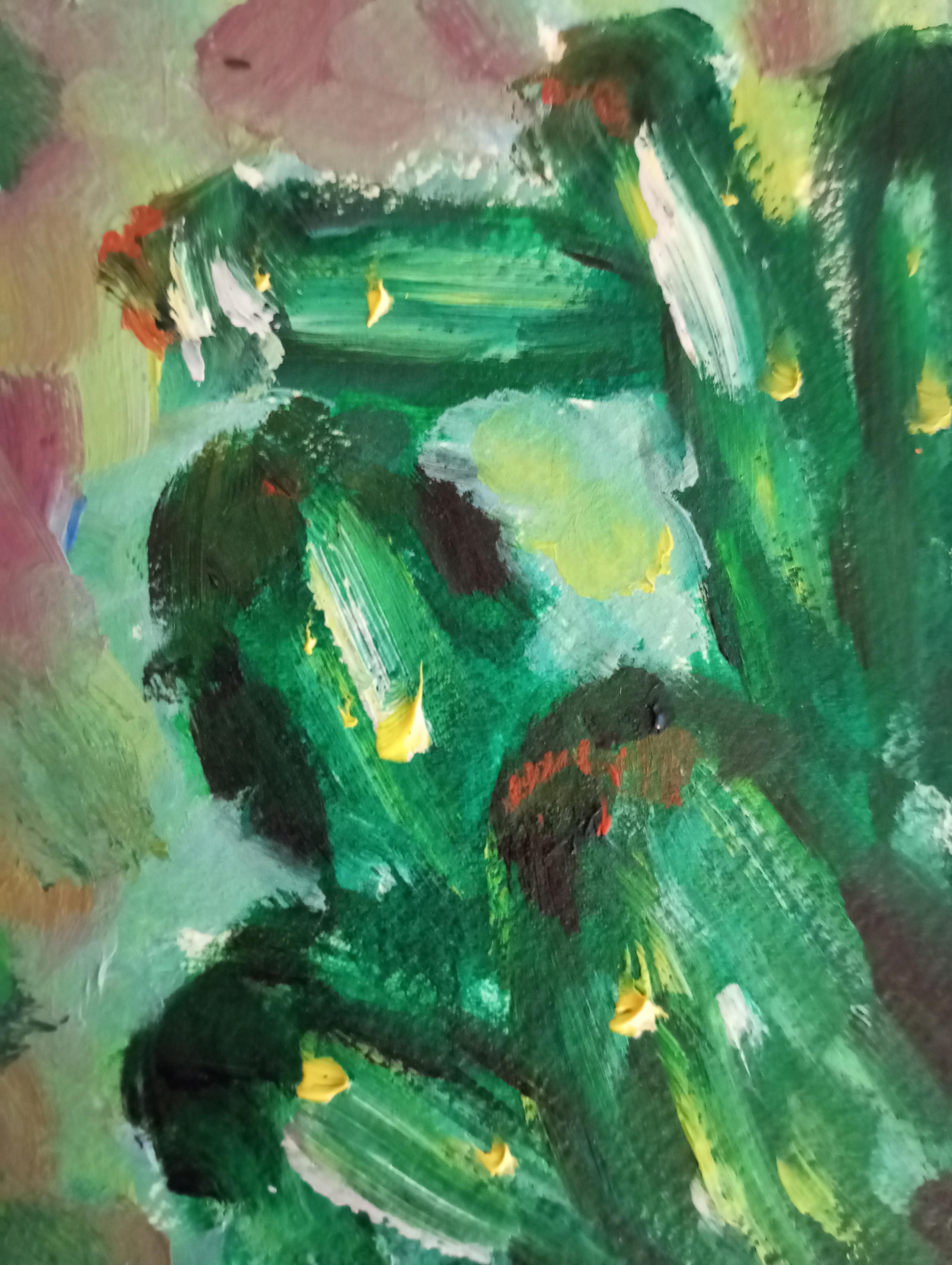 Contemporary original Art Brut Naïve Cactus oil painting on paper For Sale 8