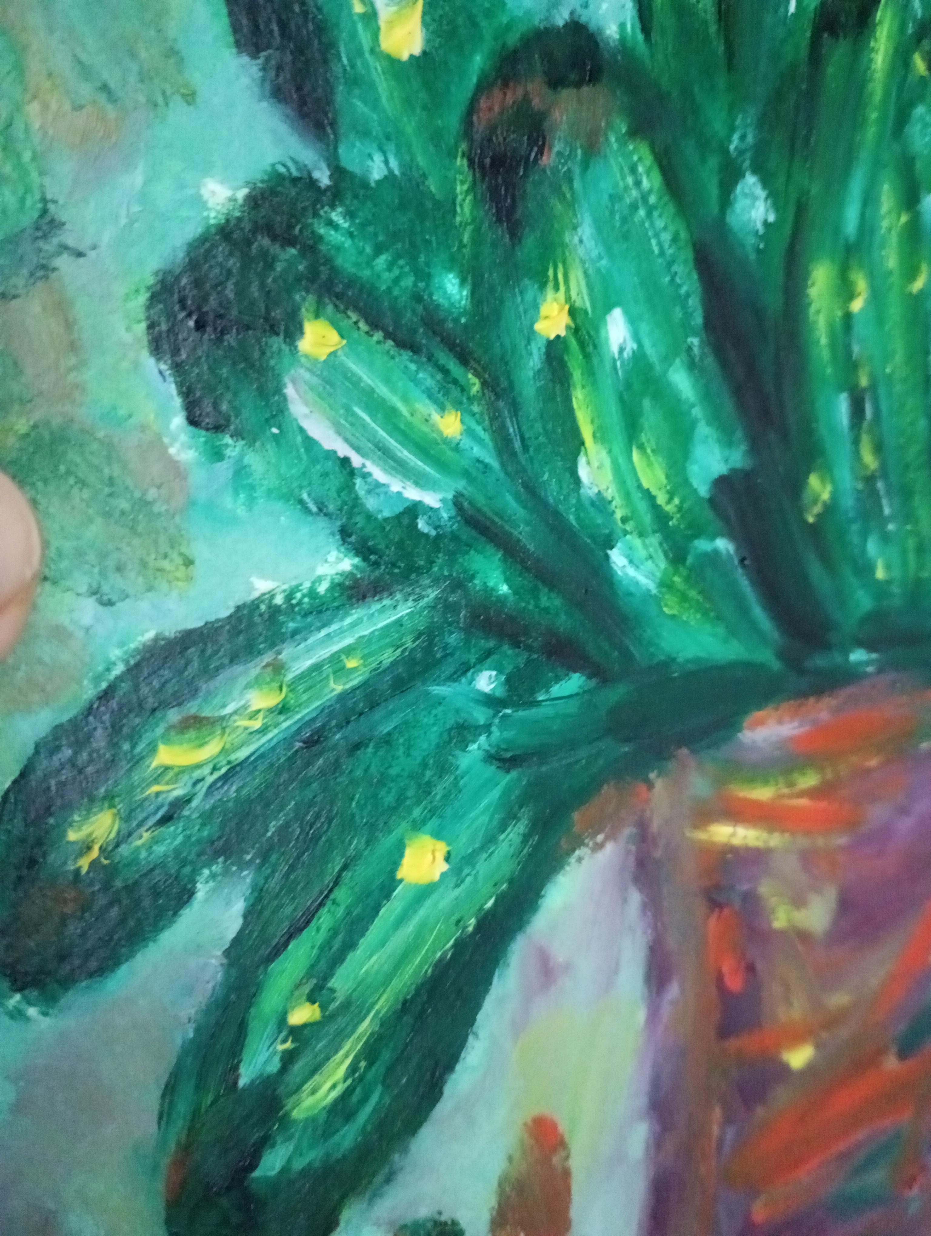 Contemporary original Art Brut Naïve Cactus oil painting on paper For Sale 4