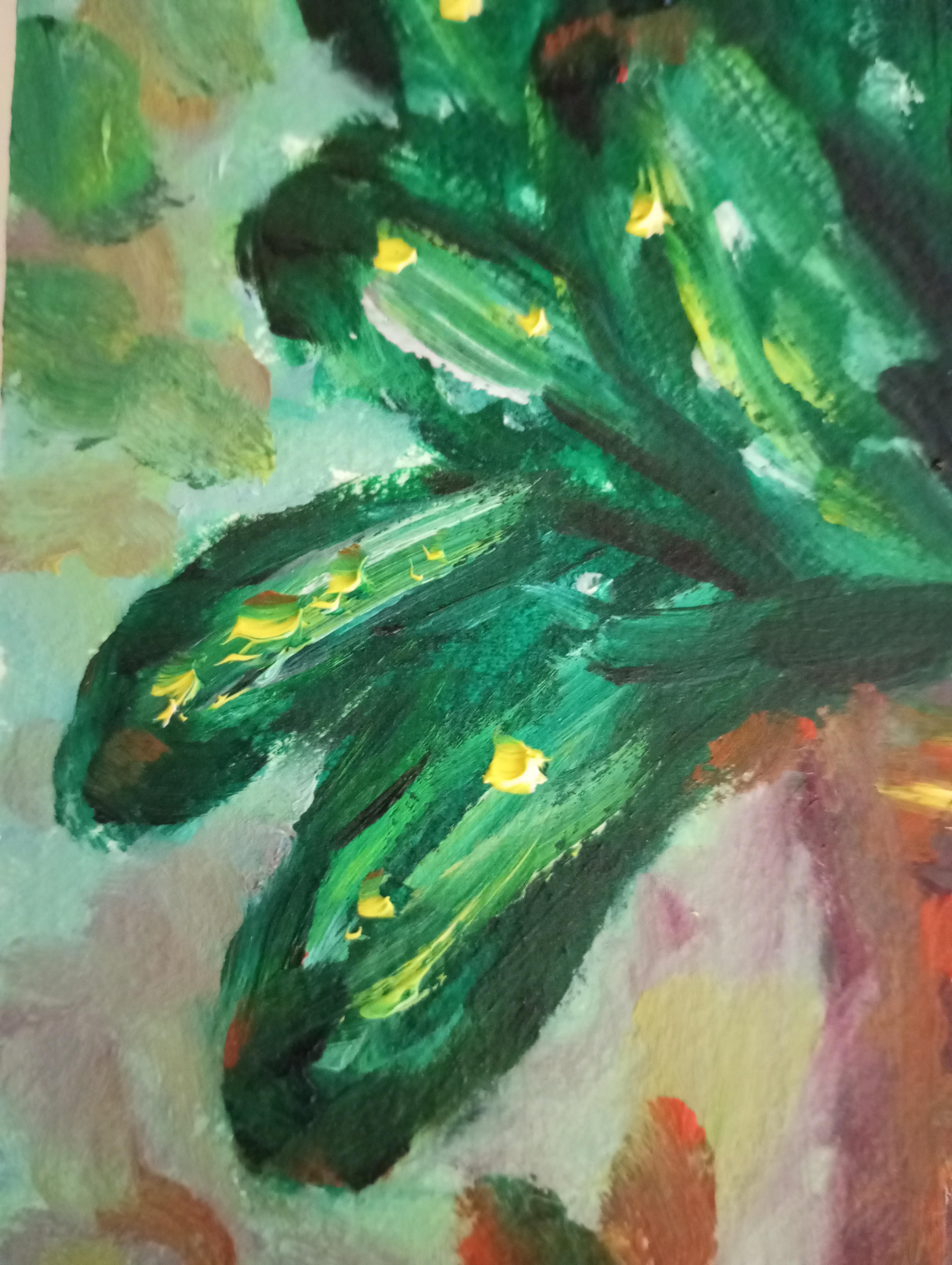 Contemporary original Art Brut Naïve Cactus oil painting on paper For Sale 9