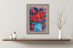 Oil  Floral Painting, Abstract Impressionist, Unframed "Red Splendor" 2010+