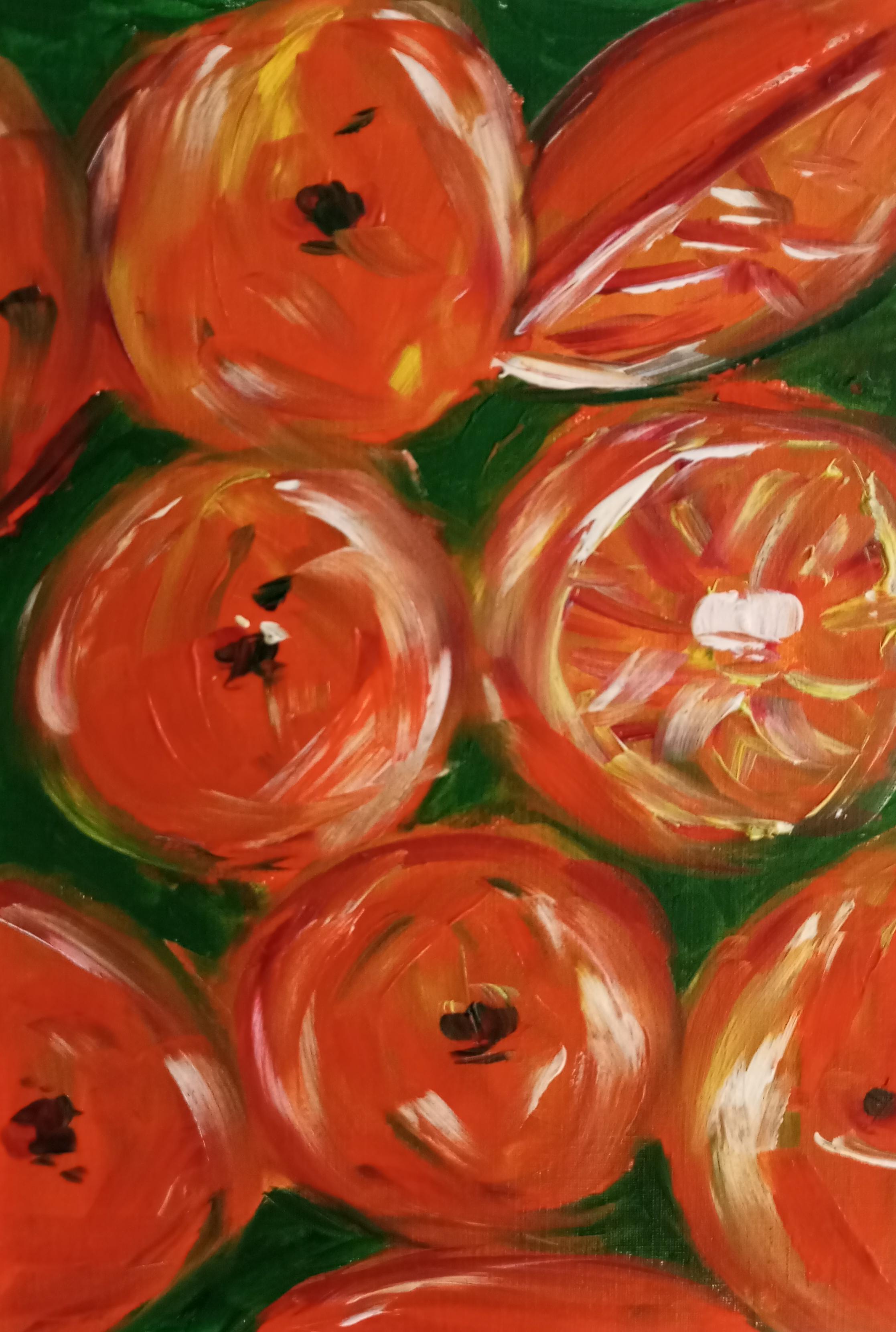 Small contemporary oil painting on paper "Just oranges"