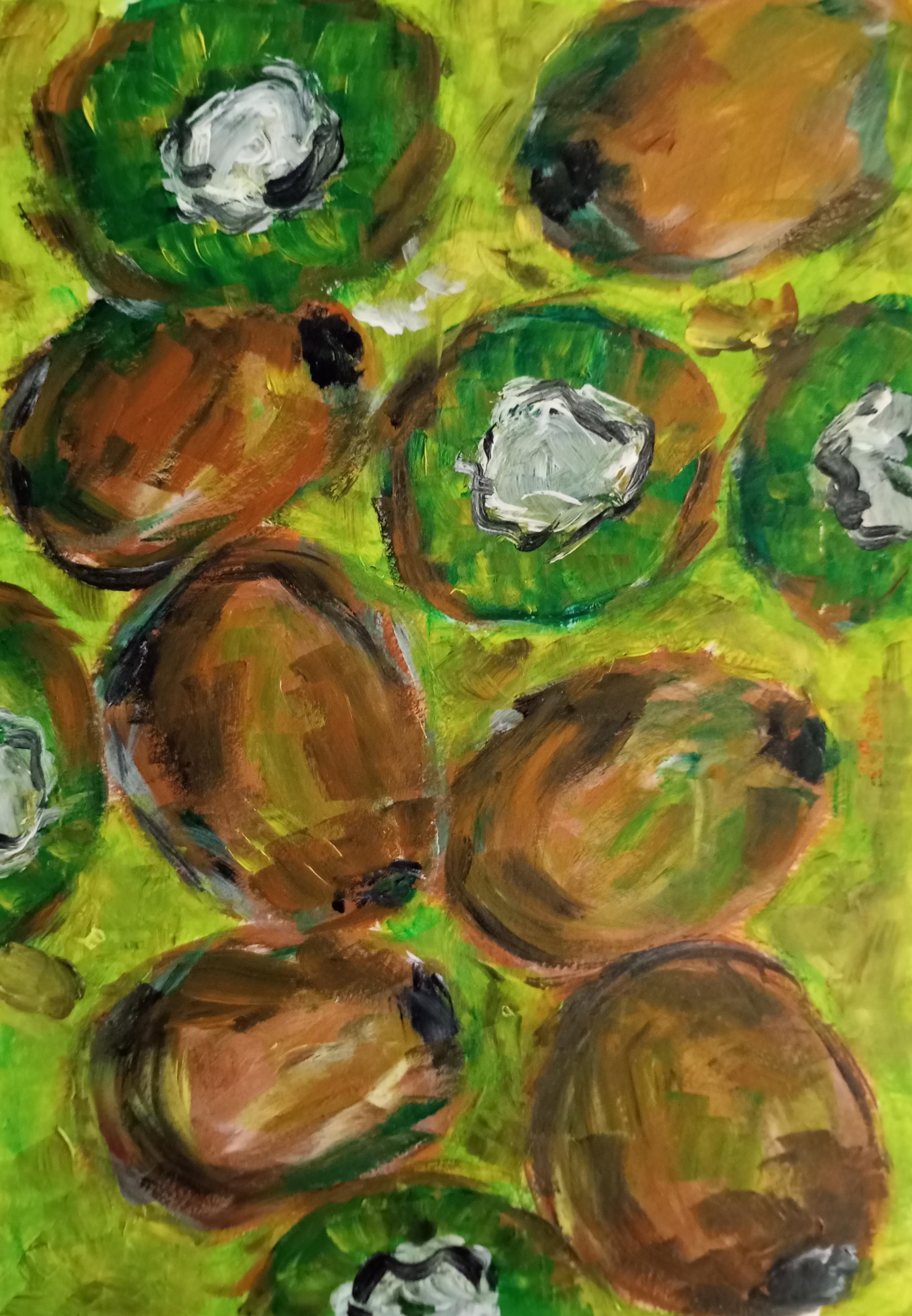 Natalya Mougenot  Still-Life Painting - "Just kiwi" small oil painting on paper 