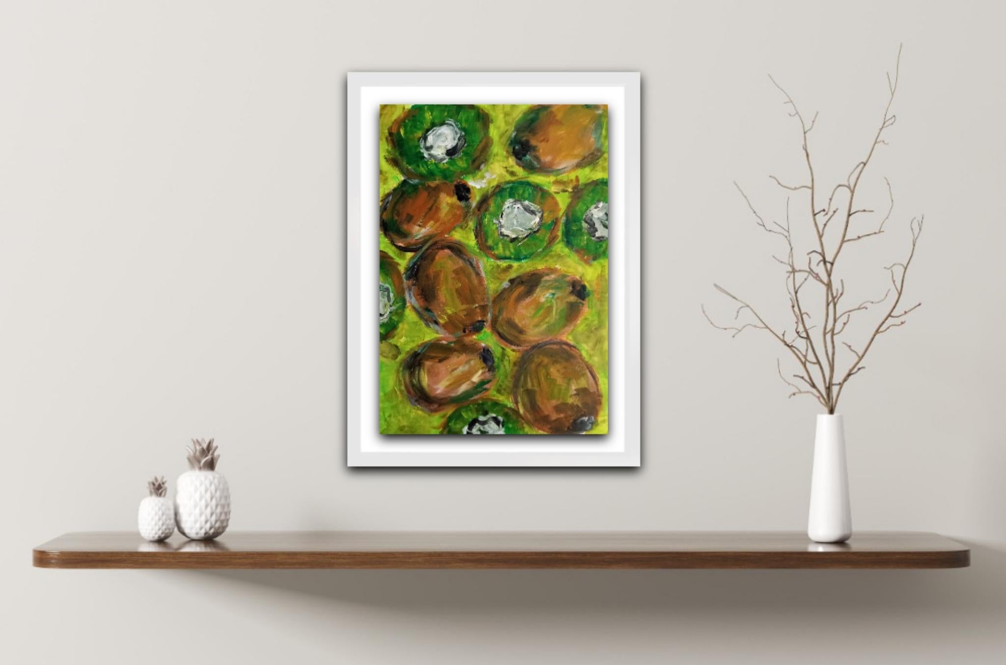 „Just kiwi“ kleines Ölgemälde auf Papier (Impressionismus), Painting, von Natalya Mougenot 