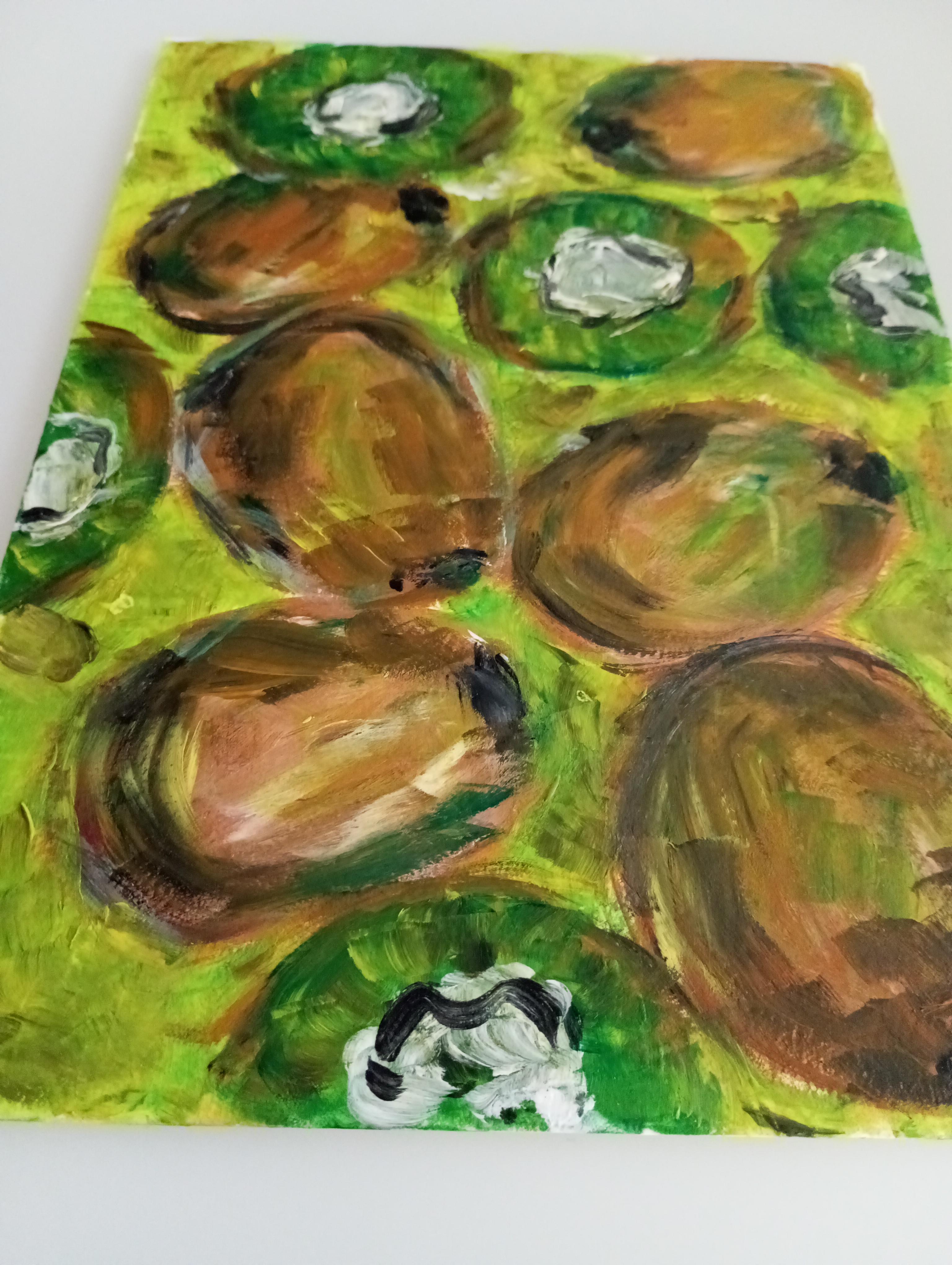 „Just kiwi“ kleines Ölgemälde auf Papier im Angebot 9
