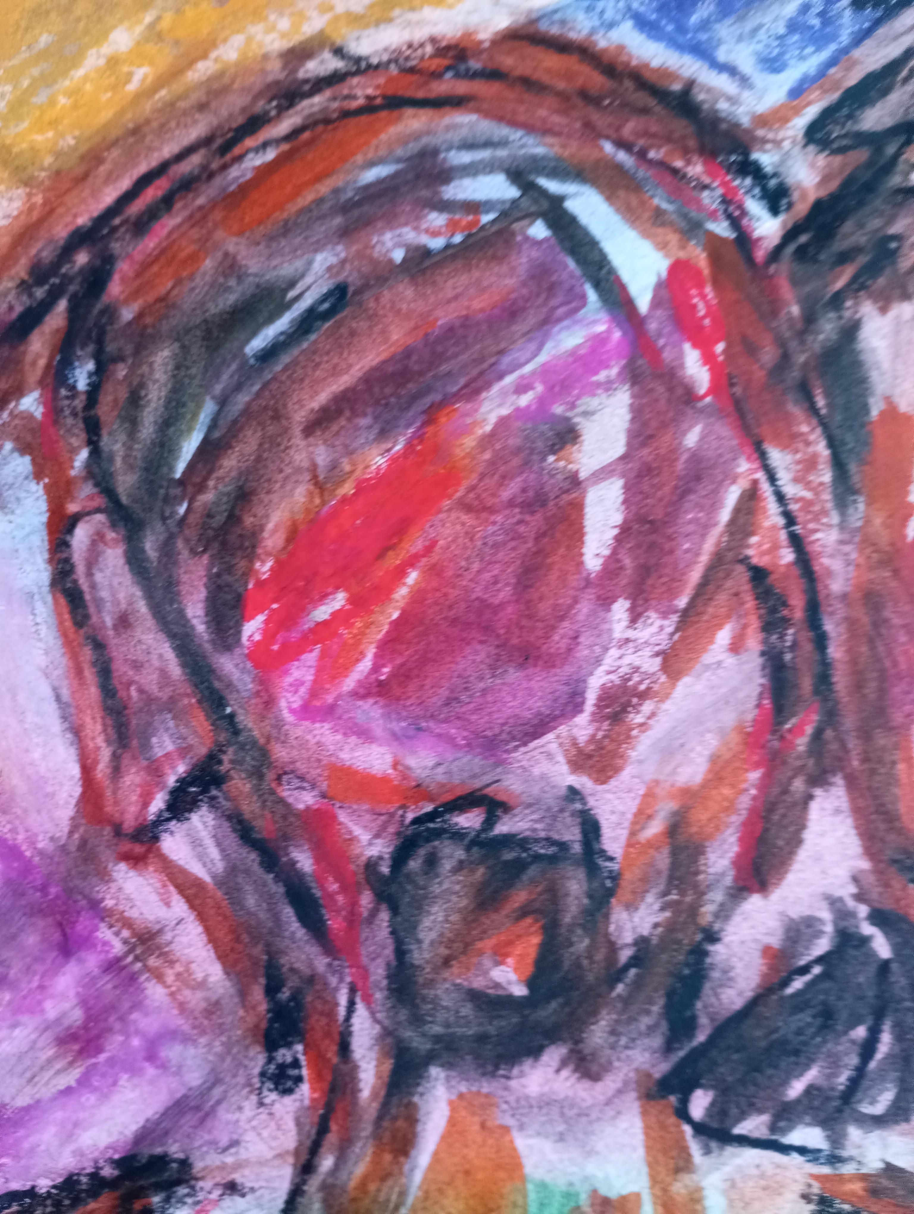Contemporary figurative art oil pastels painting portrait two women on paper For Sale 7