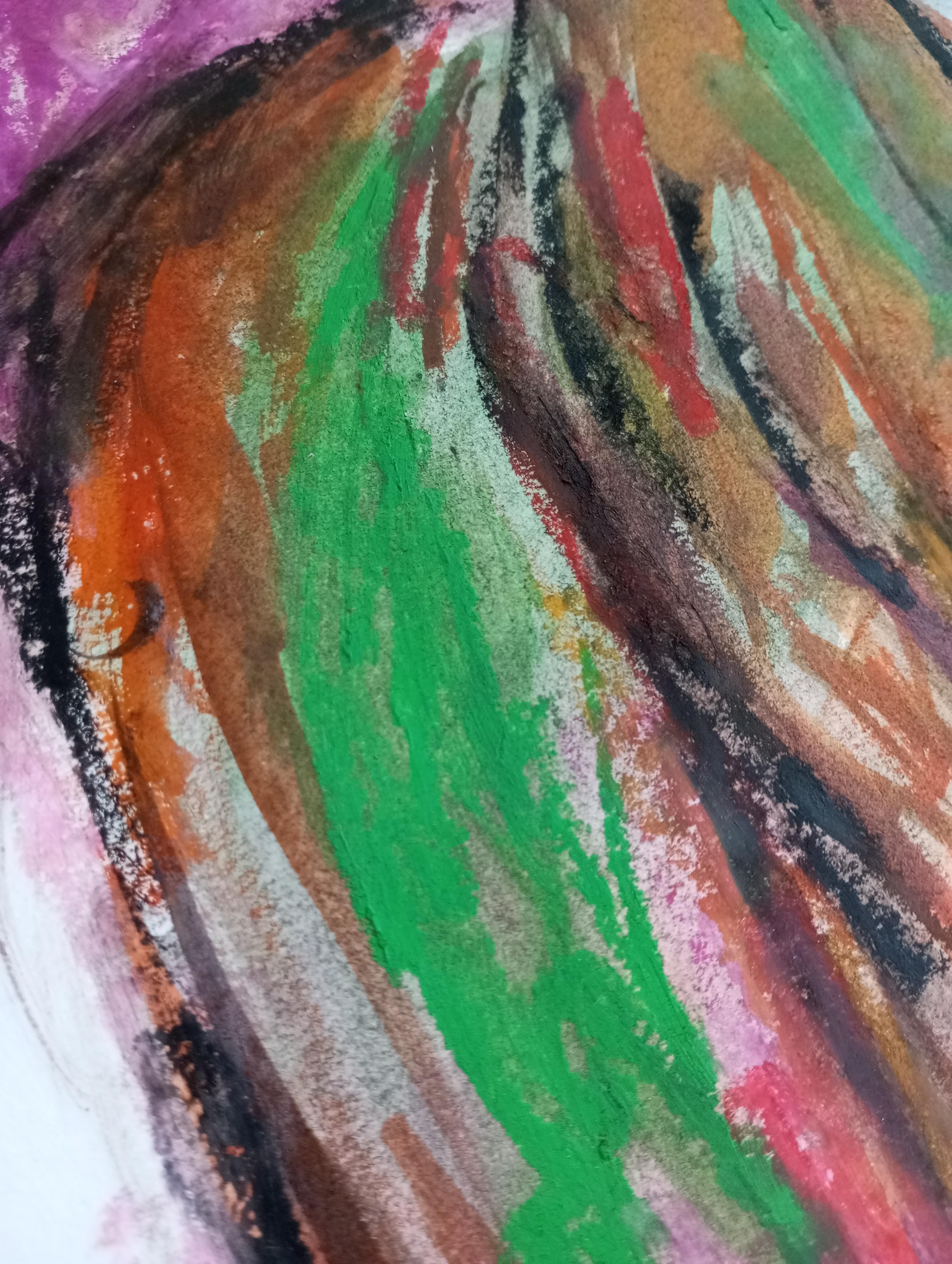 Contemporary figurative art oil pastels painting portrait two women on paper For Sale 6