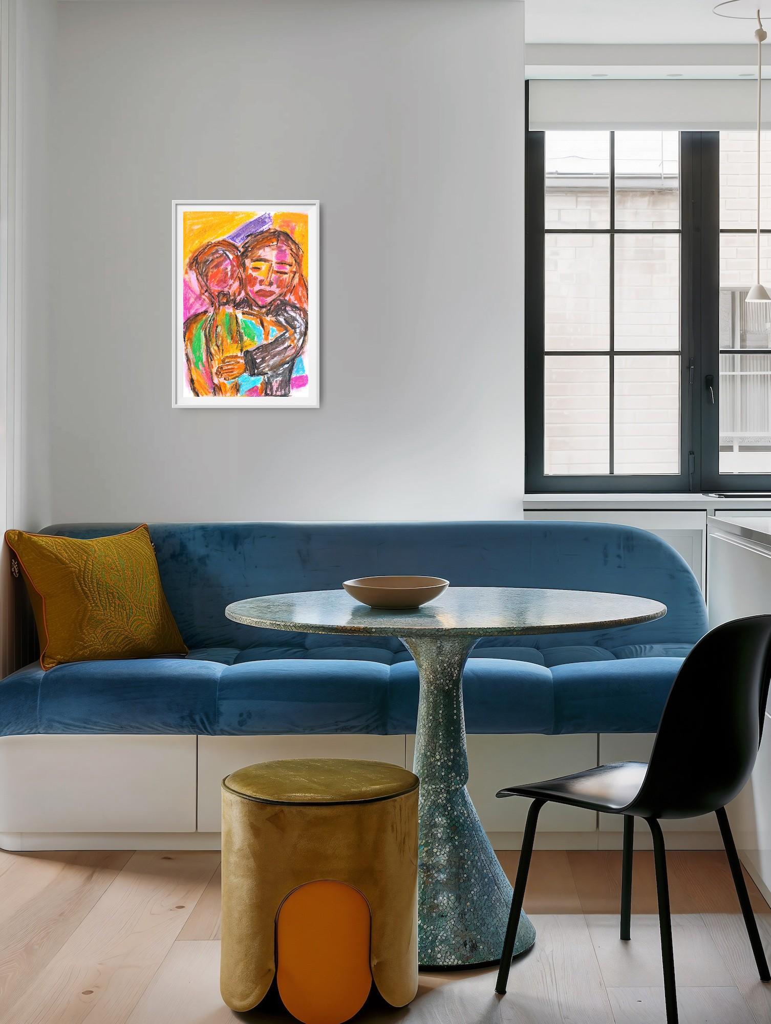 Contemporary figurative art oil pastels painting portrait two women on paper For Sale 12