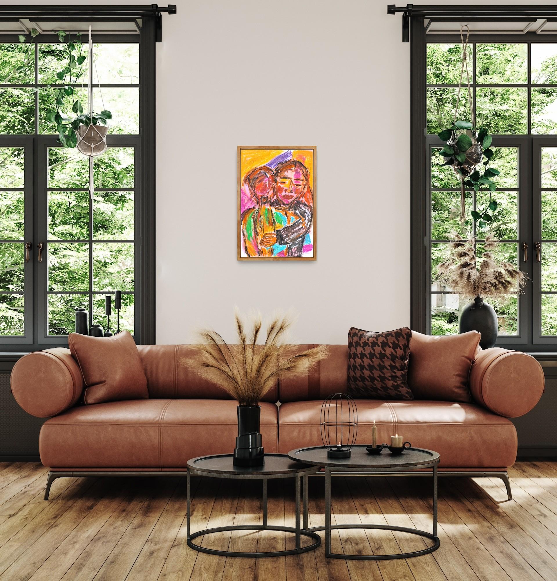 Contemporary figurative art oil pastels painting portrait two women on paper For Sale 13