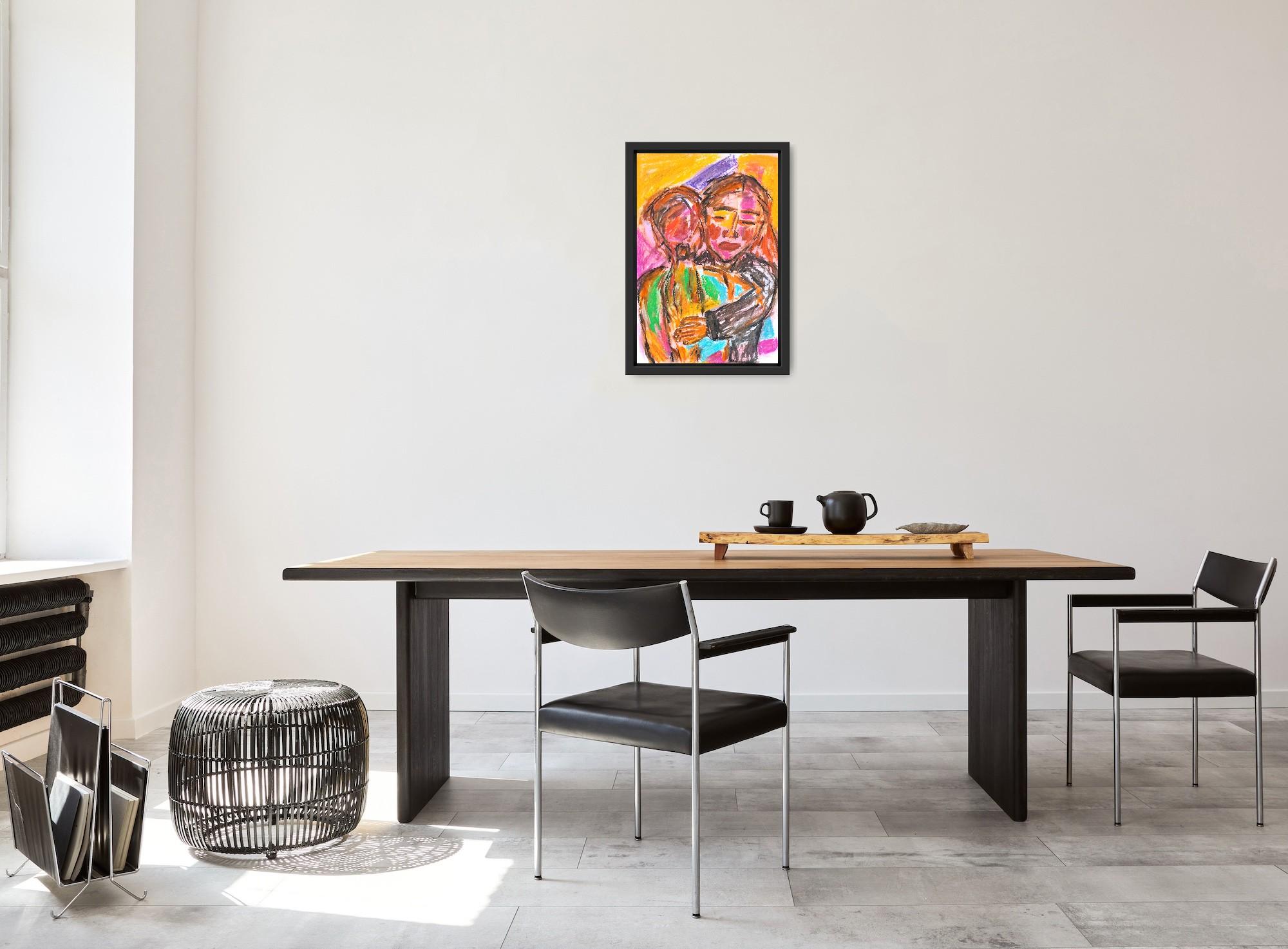 Contemporary figurative art oil pastels painting portrait two women on paper For Sale 14