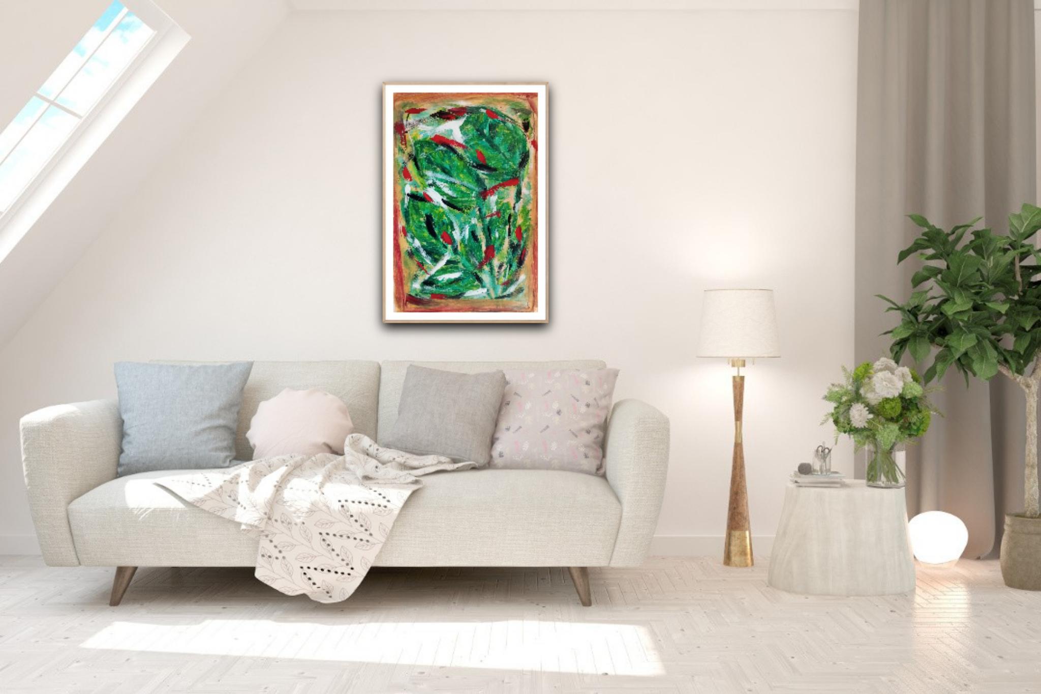 Pittura acrilica astratta espressiva e colorata su carta 