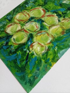 Contemporary impressionist expressive oil painting on paper "Garden lemon trees"